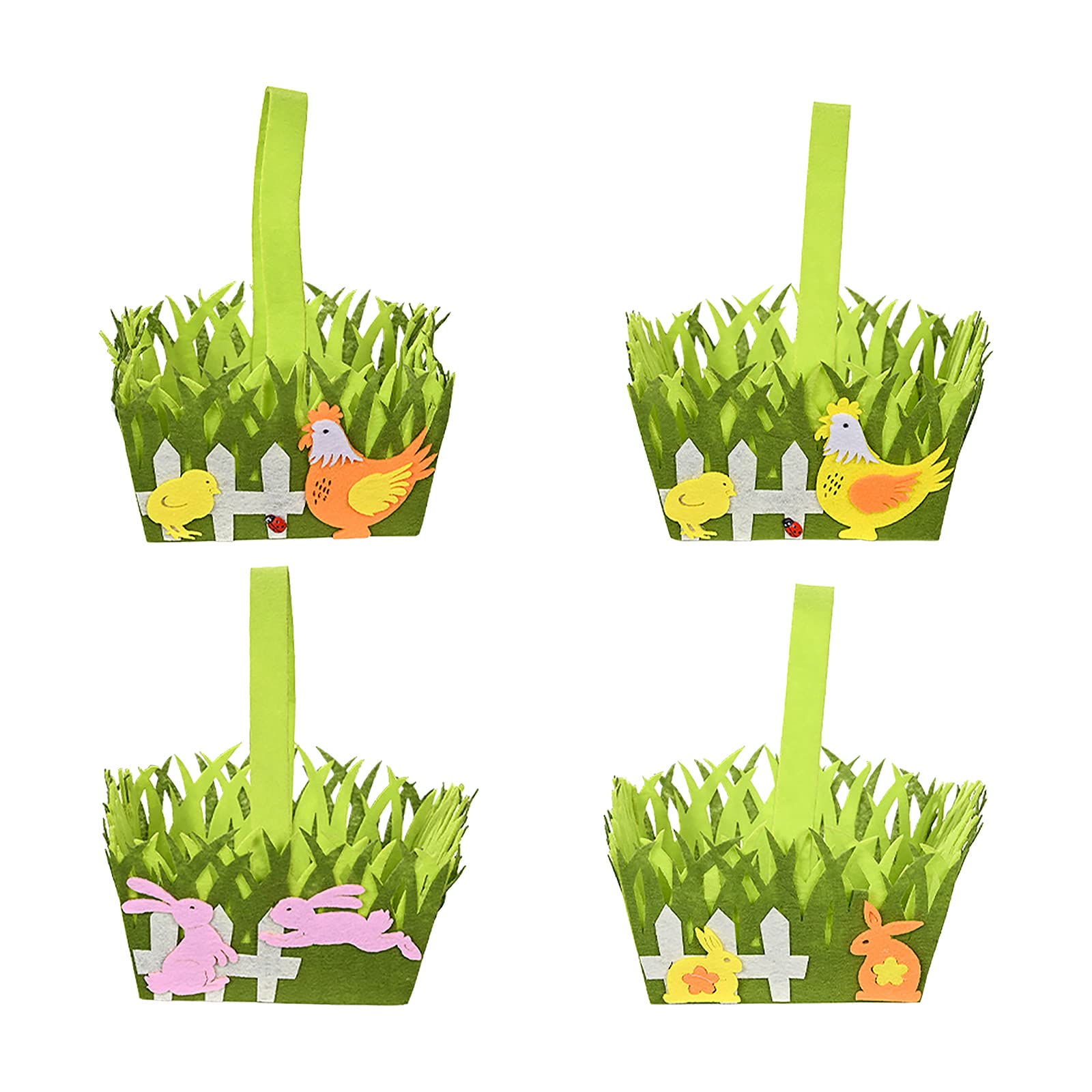 Keebgyy 4-Piece Felt Easter Egg Basket Set - Grass Fence Shaped Easter Baskets with Handles for Kids, Easter Egg Hunt, Candy Collection & Spring Party Decorations - Perfect for Easter Celebrations, Classroom Activities & Holiday Gift Giving