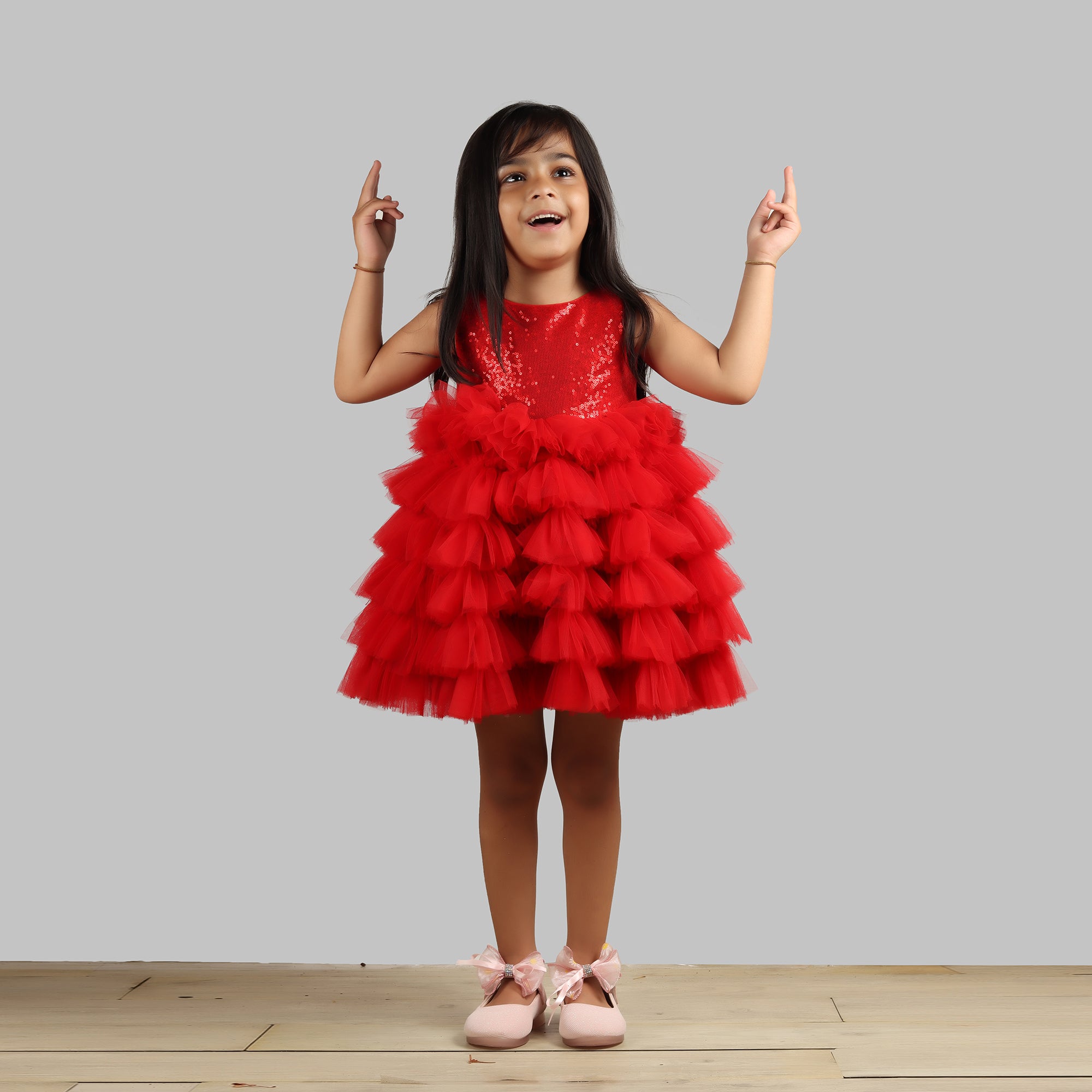 Pre Order: Girls Red Ruffle Dress - Elegant Party Dress for Special Occasions, Birthday, Photo Shoots & Holidays