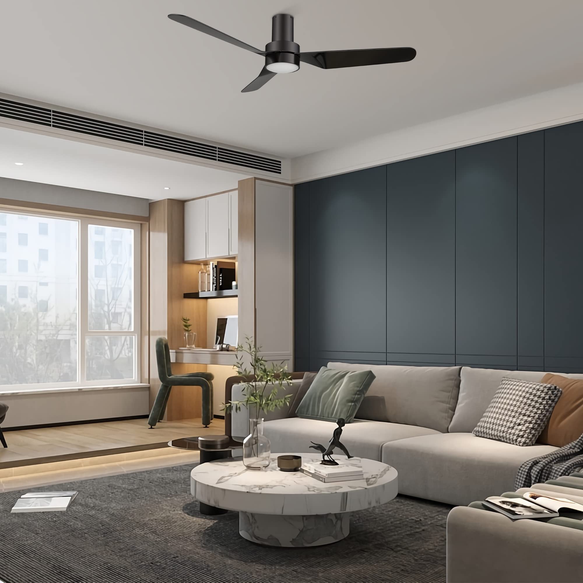 52 Inch Smart Ceiling Fan with Remote Control - 3 Blade Modern Ceiling Fan for Living Room, Bedroom & Office - Energy Efficient Quiet DC Motor - Matte Black Finish (Carro Madrid)