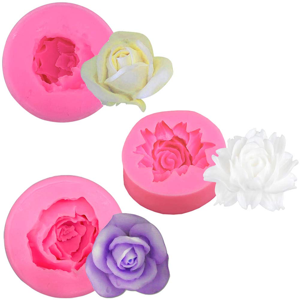 3 Pack 3D Flower Bloom Rose Silicone Molds for Resin, Candles, Cake Decorating - DIY Chocolate, Soap & Candy Making Craft Supplies - Perfect for Wedding, Home Decor & Gift Making