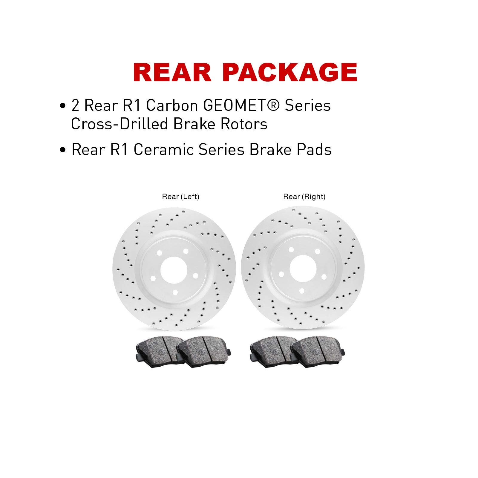 R1 Concepts Premium Rear Brake Pads and Rotors Kit - Ceramic Brake Pads with Drilled & Slotted Rotors - Compatible with 2012-2014 Ford Mustang GT/V6 - Perfect for Performance Driving & Daily Commuting