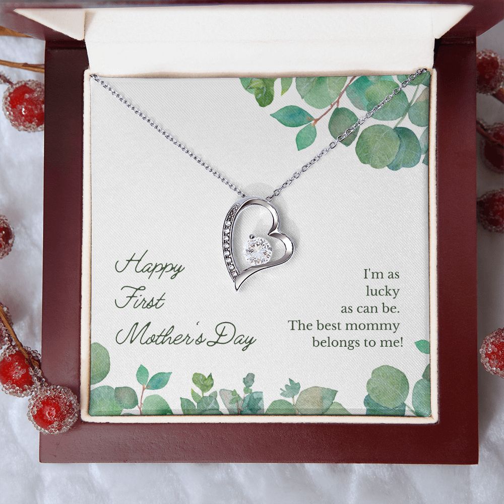 1st Mother's Day Gift - Heart Pendant Necklace in White or Yellow Gold - Perfect for New Moms & First-Time Mothers - Ideal for Gifting, Baby Showers & Special Occasions