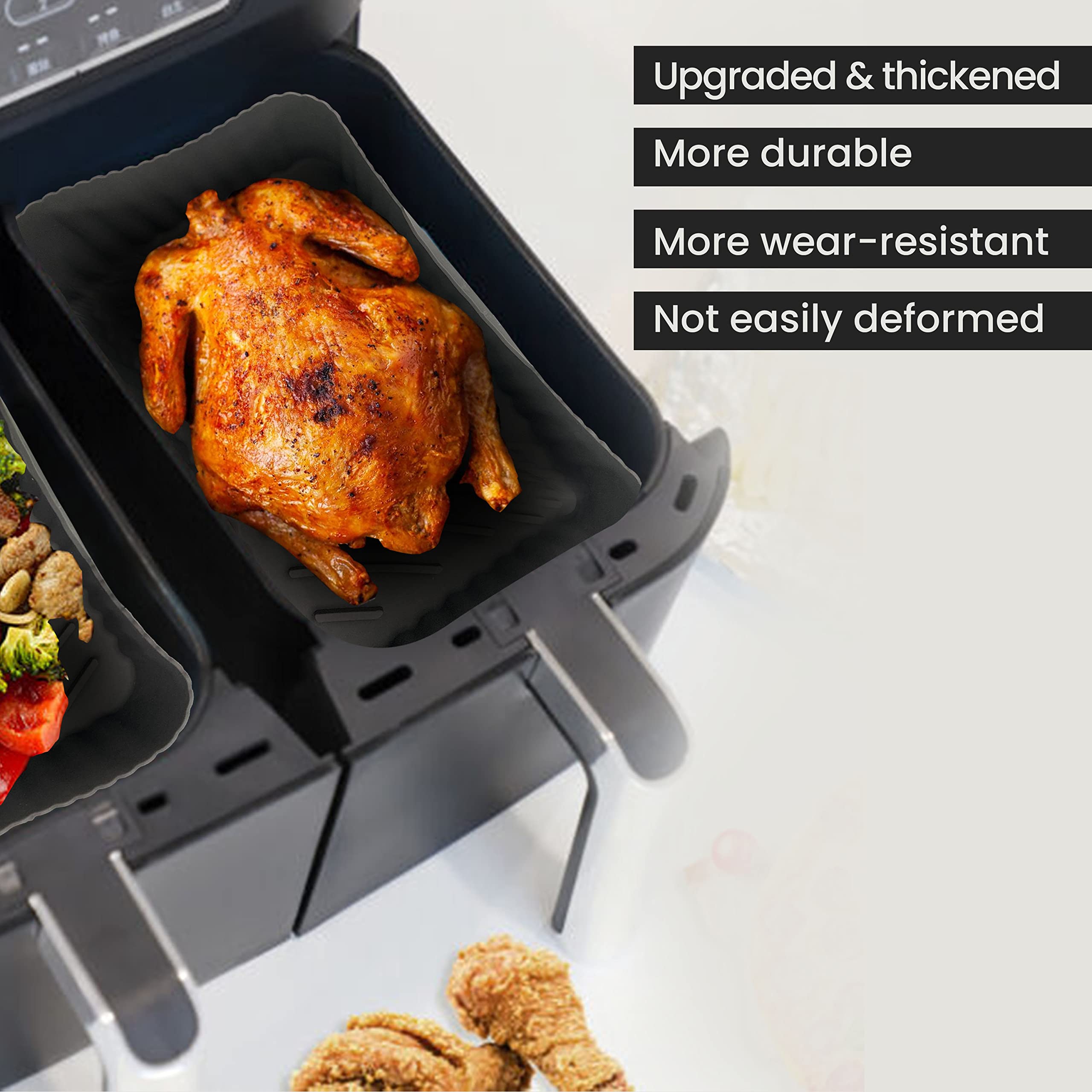 LOBUK 2-Pack Reusable Silicone Air Fryer Liners for Ninja Dual Air Fryer - BPA Free, Non-Stick, Dishwasher Safe (Rectangle, Grey) - Perfect for Healthy Cooking & Easy Cleanup
