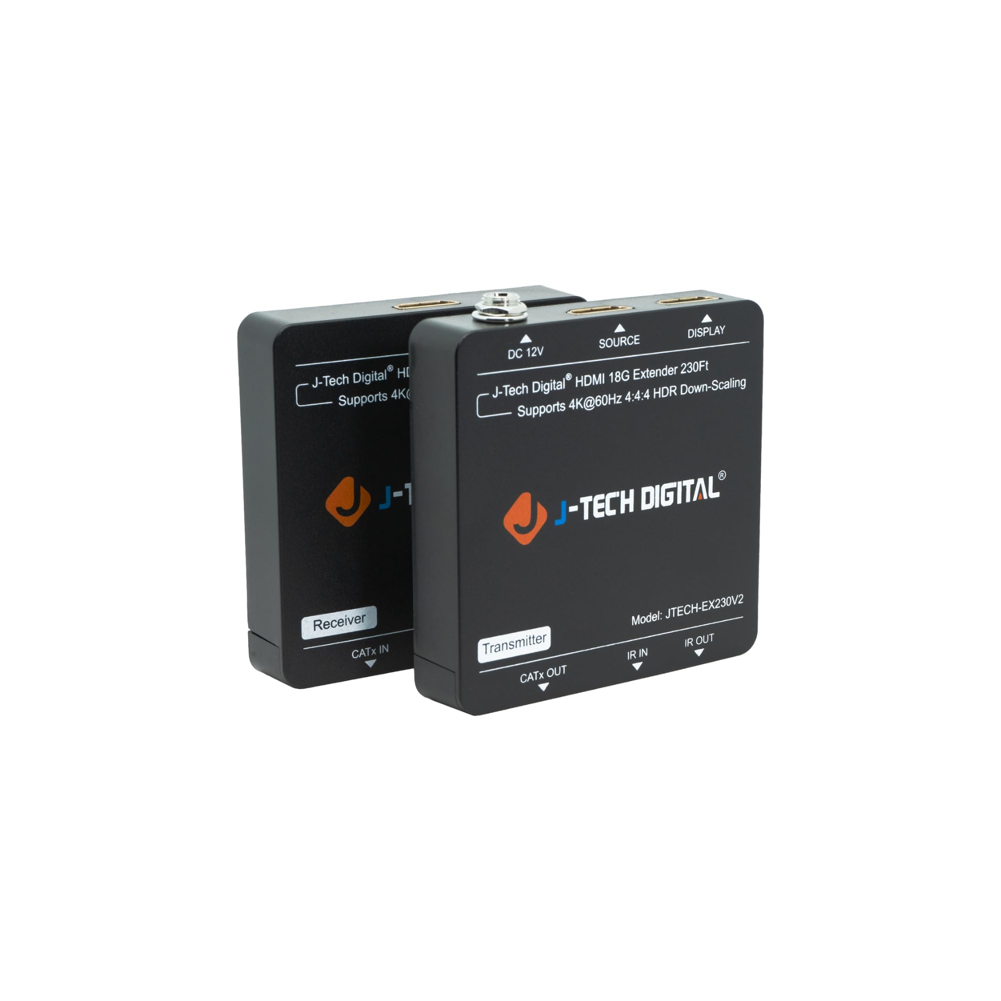 J-Tech Digital HDMI Extender 4K 60Hz Over Cat5e/6 Ethernet Cable - 230ft Range with 4K Downscaling, HDMI Loop Out, PoC, HDR & Bi-Directional IR [JTECH-EX230V2] - Perfect for Home Theater, Conference Rooms & Long-Distance AV Setups