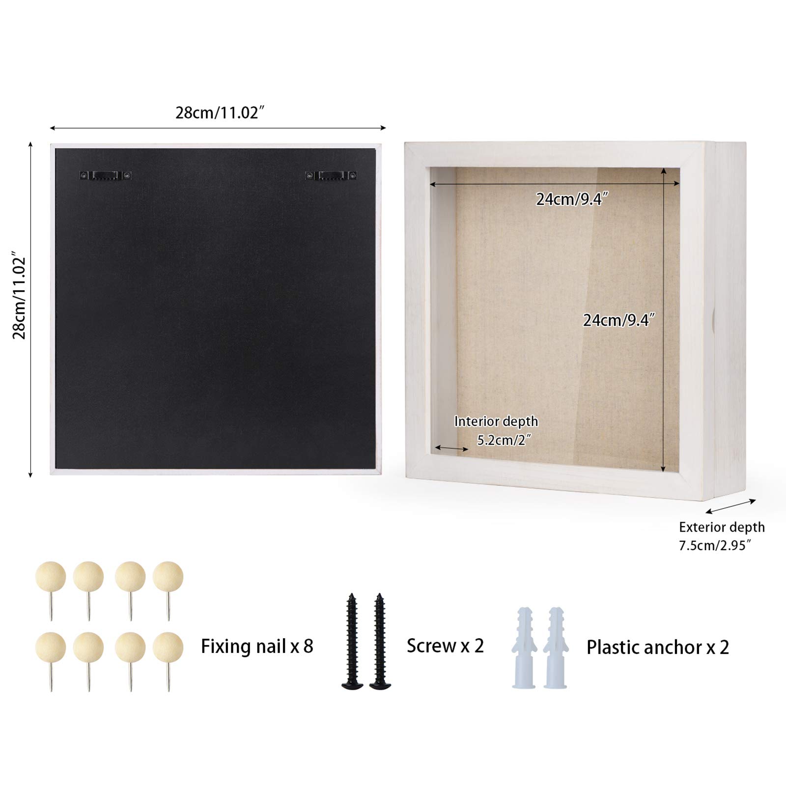 Love-KANKEI 11x11 Shadow Box Frame - Rustic White Display Case for Memorabilia, Awards, Medals & Photos | Perfect for Home Decor, Wedding Gifts & Memory Preservation