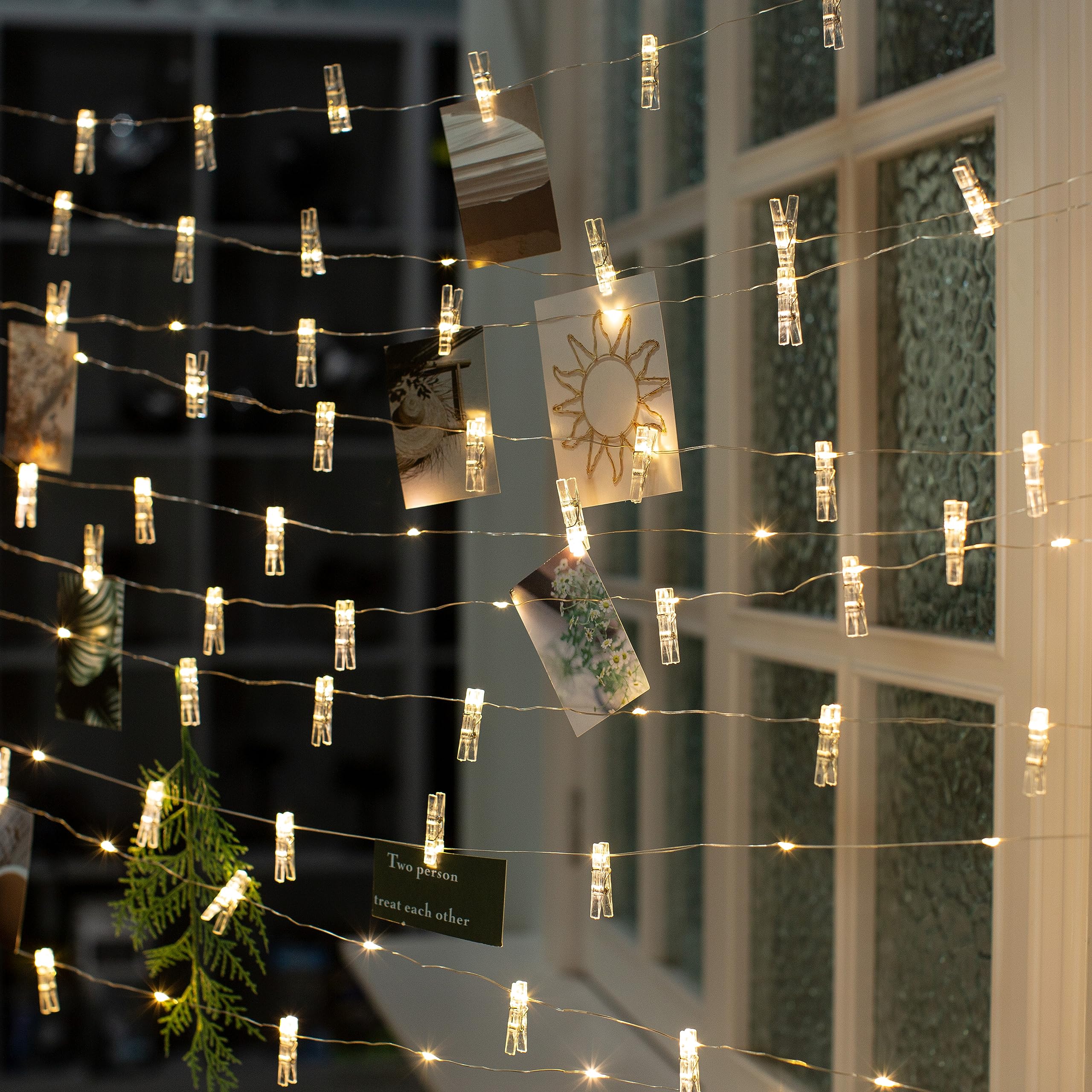 33FT Photo Clip String Lights with 51 Clear Clips - Battery Operated Fairy Lights for Pictures, Wall Decor, Bedroom, Dorm, Wedding & Christmas Tree - Perfect for Home Decor, Party Lighting and Cozy Ambiance