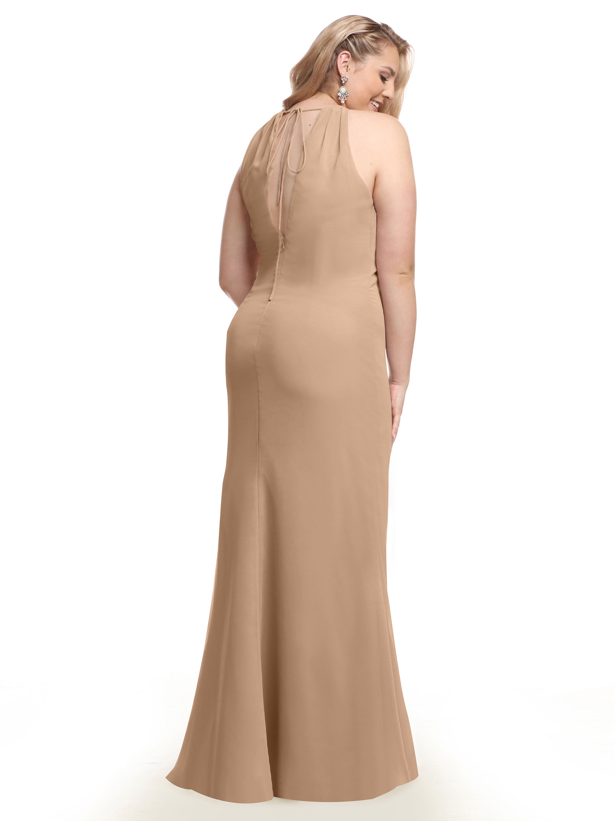 Elegant 80083 Fit and Flare Chiffon Bridesmaid Dress with Halter Neckline - Perfect for Weddings, Formal Events & Special Occasions