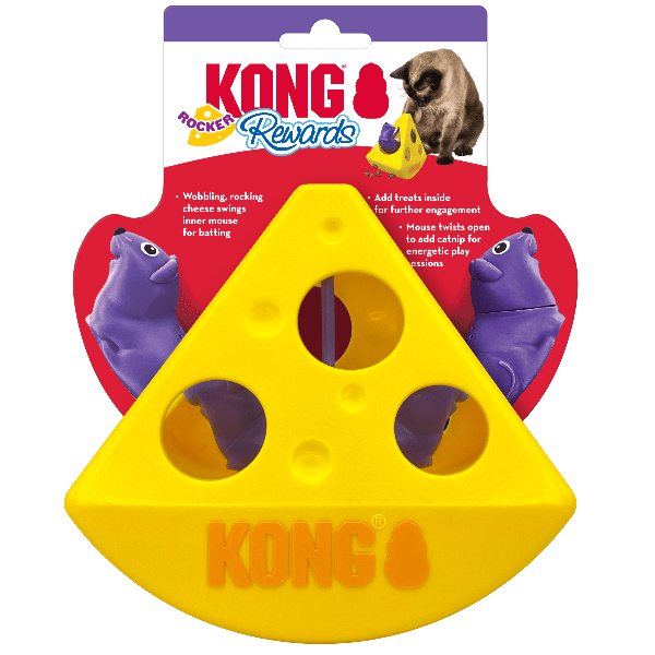 KONG Rewards Rocker Cheese Cat Toy - Interactive Cat Chew Toy for Kittens & Adult Cats - Fun Playtime & Dental Health - Perfect for Indoor Play & Stress Relief