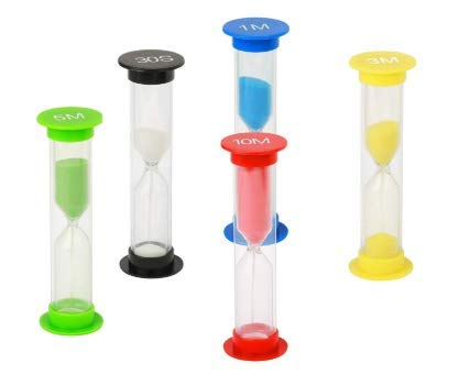 WOIWO 5-Piece Colorful Plastic Sand Timer Set - 30 Sec, 1 Min, 3 Min, 5 Min, 10 Min Hourglass Sand Clock for Kids Learning, Games, Cooking, Classroom & Time Management Activities
