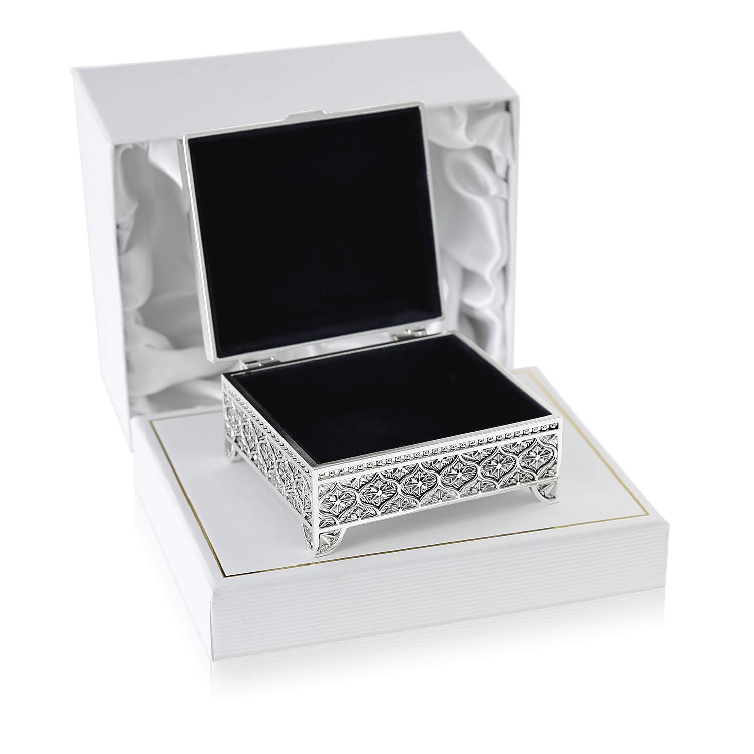 Personalized Silver Plated Christening Gift Box - Engraved Keepsake Jewelry Trinket Box with Satin Lining | Perfect Baptism, Baby Shower & First Communion Gift for Girls & Boys | Elegant Presentation Box for Special Occasions