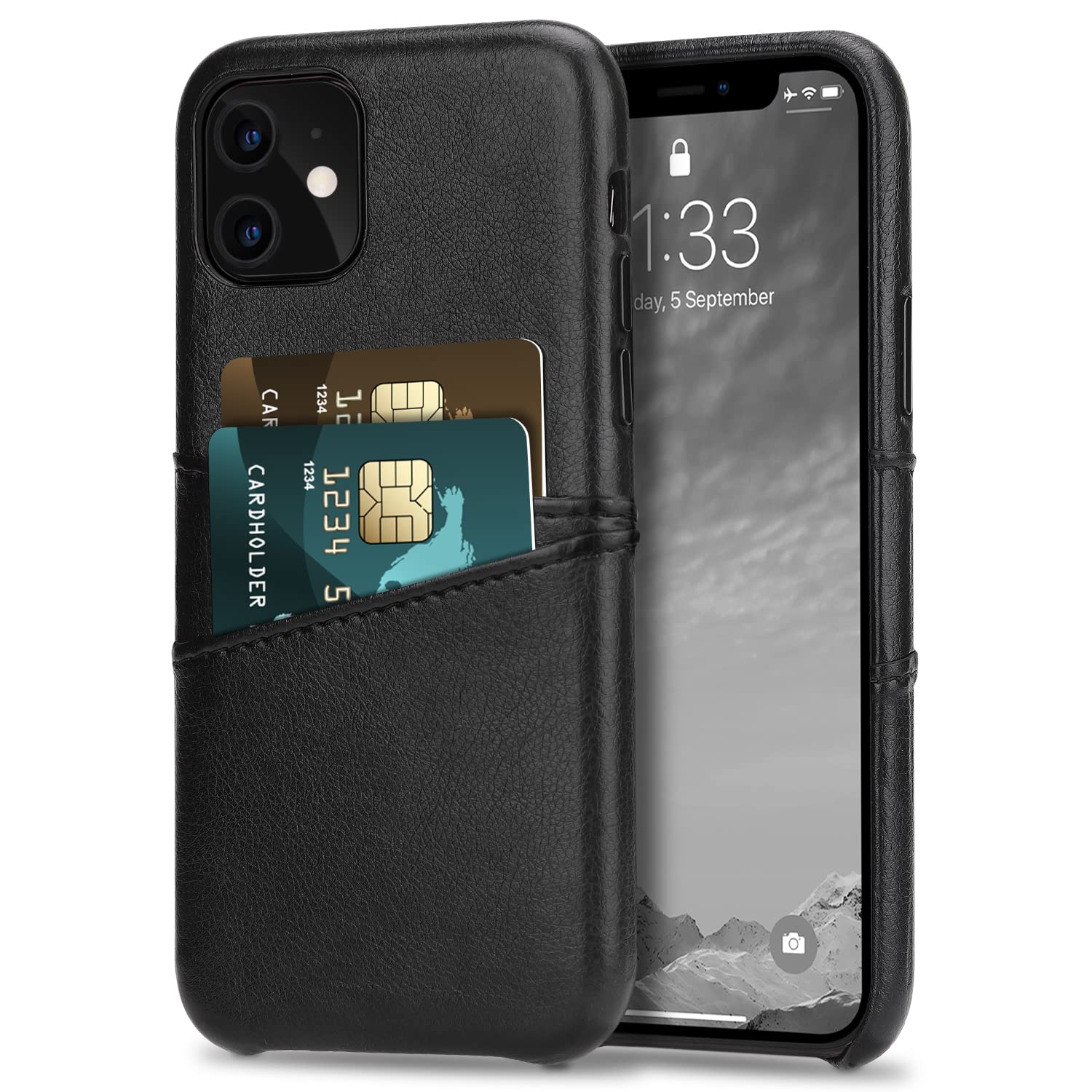 Premium Leather iPhone 11 Wallet Case with 2 Card Slots - Slim Protective Phone Cover for iPhone 11 (Black) | Perfect for Business, Travel & Everyday Use
