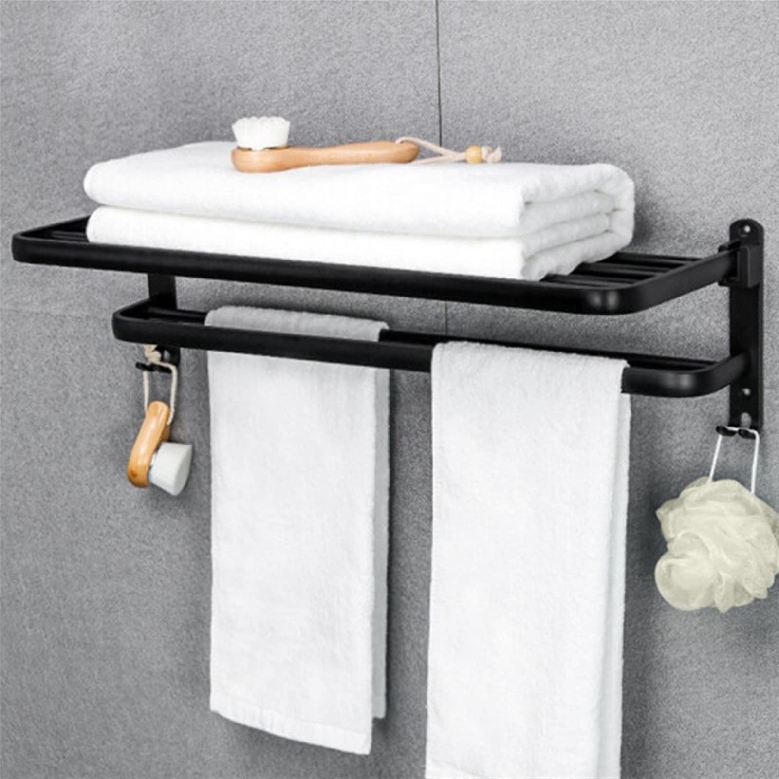 24 Inch Wall Mount Double Towel Bar - No Drill Bathroom Towel Rack for Bath & Kitchen - Heavy Duty Aluminum Black Towel Holder for Spa, Gym & Home Decor