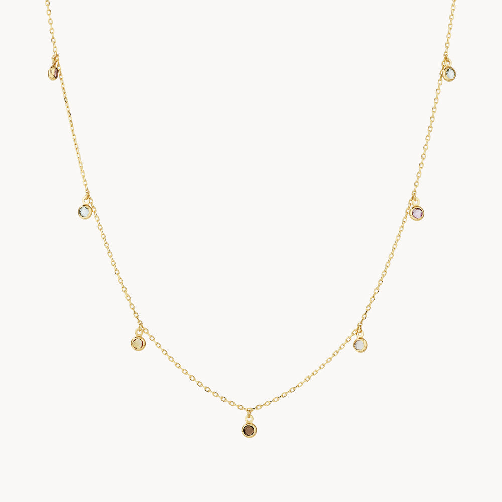 10K Gold Multi Gemstone Droplet Necklace - Elegant Dainty Pendant for Women, Perfect for Weddings, Parties & Everyday Wear