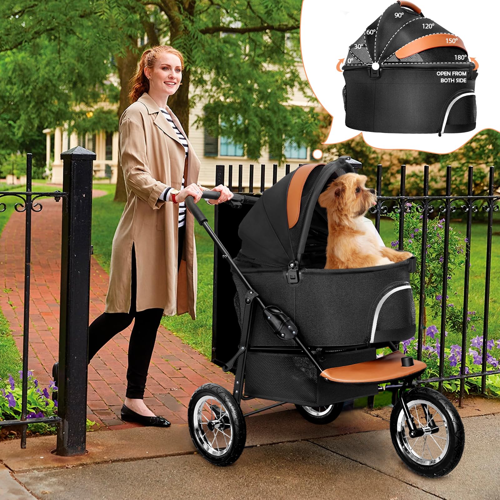 3-in-1 Dog Stroller for Medium & Small Pets - Lightweight Pet Carrier with Zipperless Entry, Jogging Tires & Storage Basket | Perfect for Cats & Small Dogs | Ideal for Walking, Jogging, Park Visits & Vet Trips