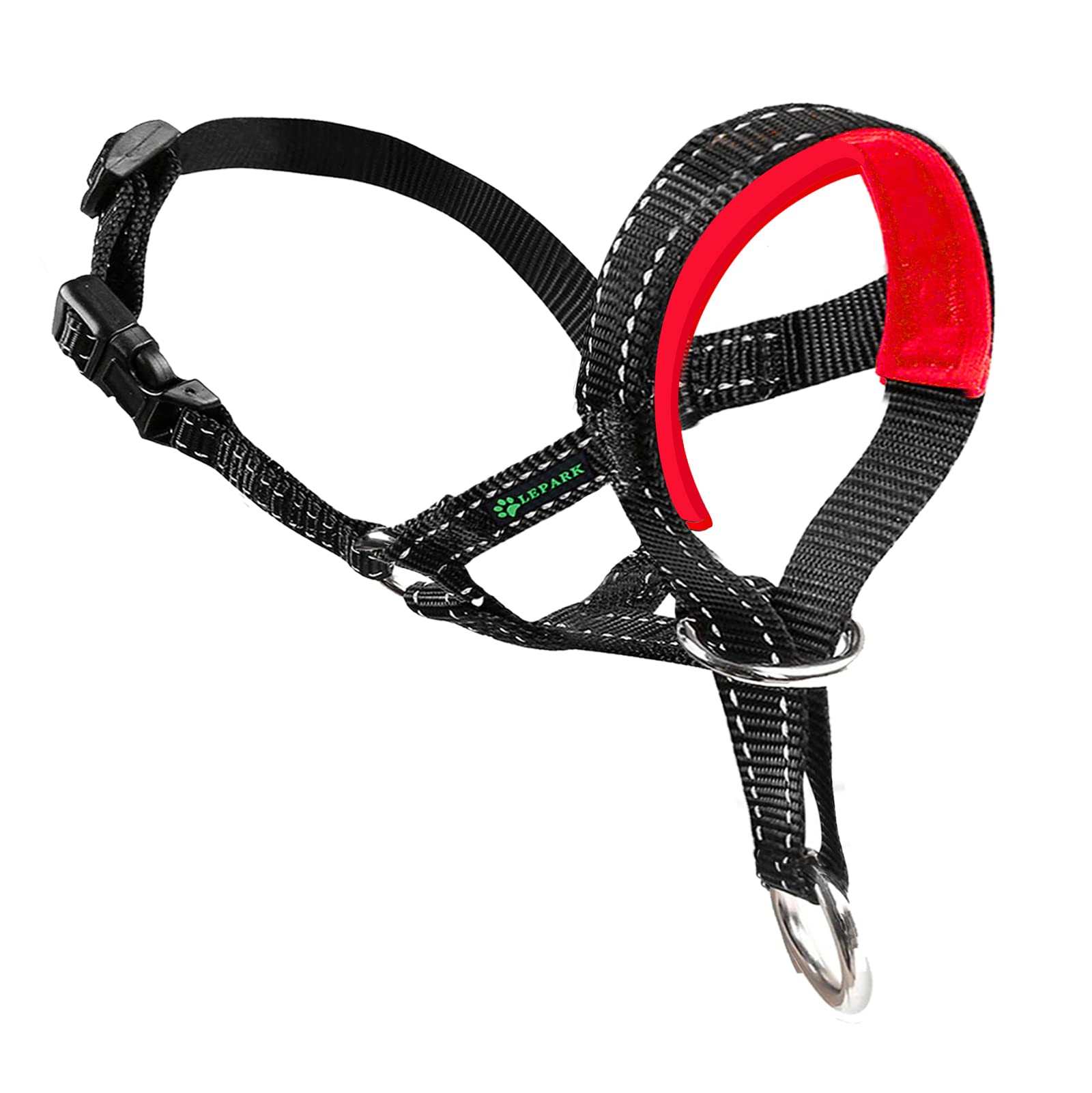 Reflective Dog Head Halter with Safety Strap - No-Pull Training Collar for Small, Medium & Large Dogs (Medium, Red) - Perfect for Walking, Jogging & Nighttime Safety