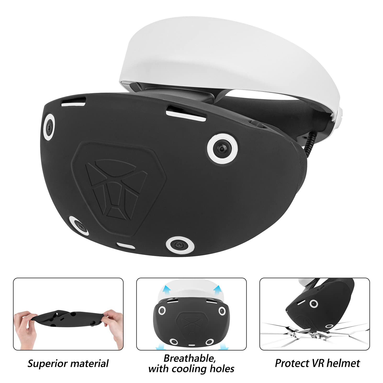 Geekria Silicone Protective Cover for PS VR2 Headset, Playstation VR 2 - Full Protection Soft Silicone Case - Gaming Accessories (Black) - Perfect for VR Gaming, Travel & Storage Protection