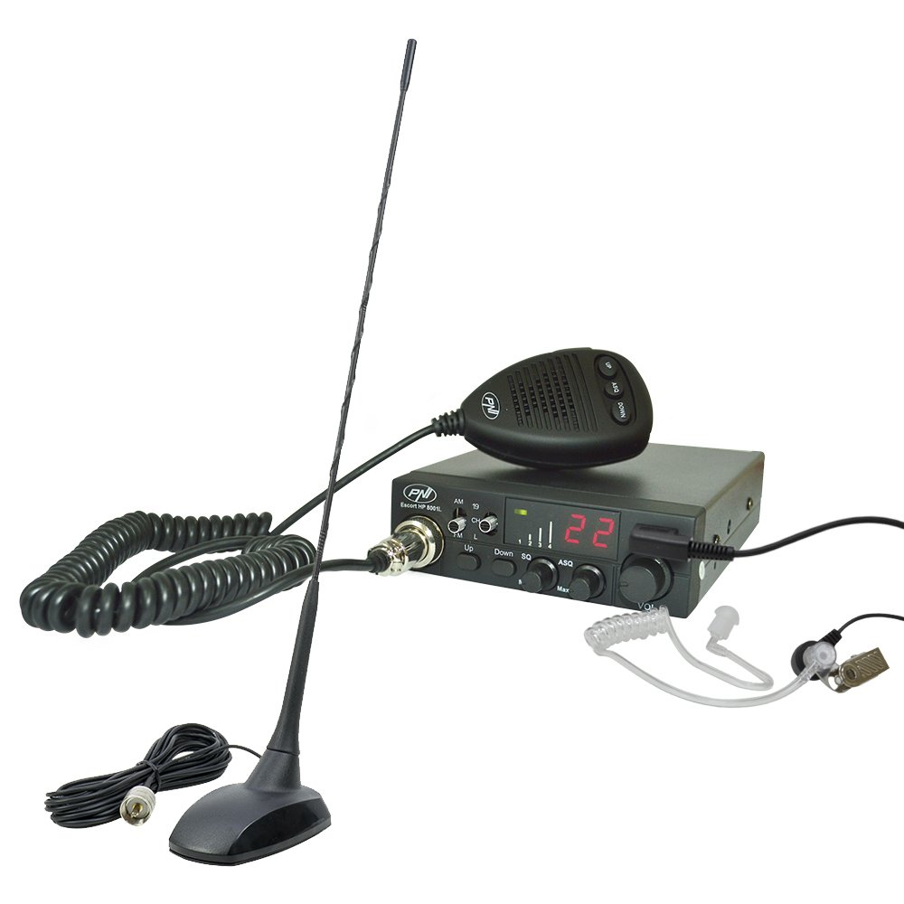 PNI ESCORT HP 8001L ASQ CB Radio Kit with Antenna - Includes Fused Cigarette Lighter Power Plug & HS81L Earphone for Truckers & Road Trips - Long Range Communication for Highway Safety & Emergency Use