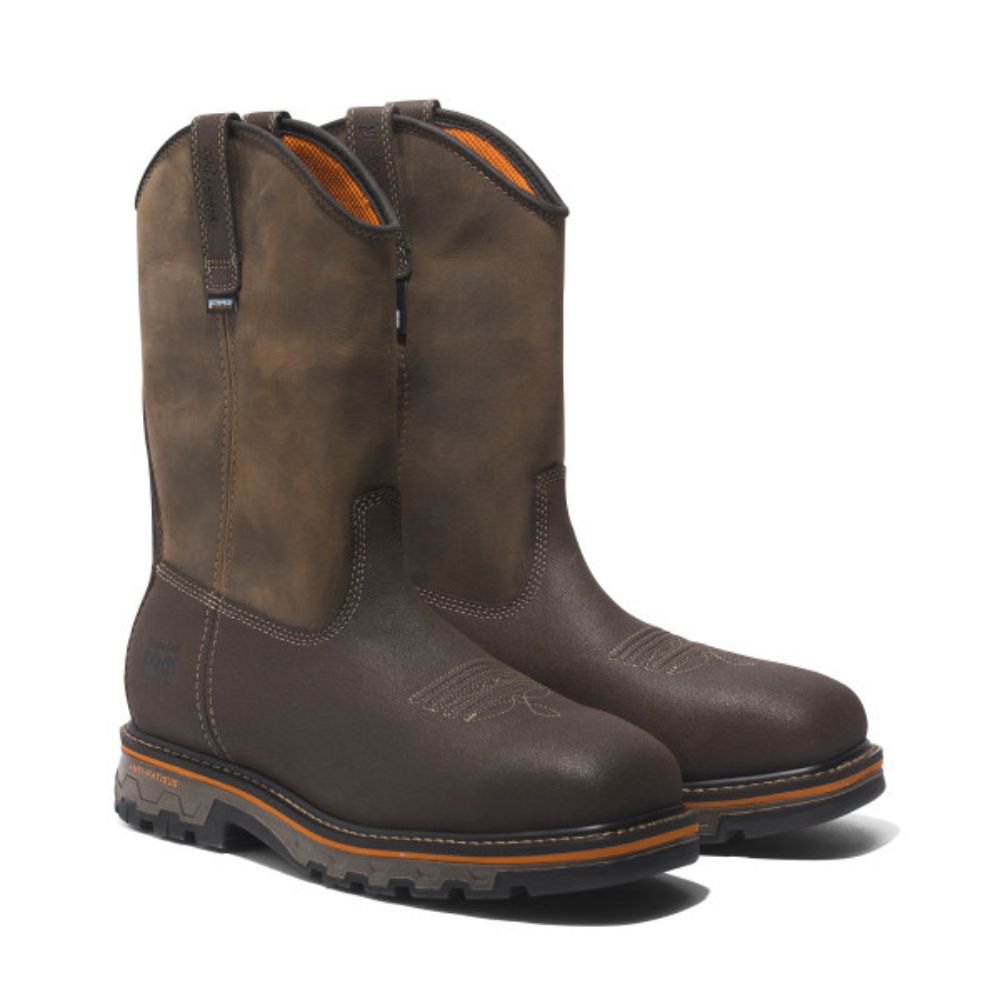 Timberland PRO® True Grit Men's Waterproof Composite Toe Pull-On Work Boots - Slip Resistant Safety Shoes for Construction & Outdoor Work (Brown, Model TB0A5U6Y214)