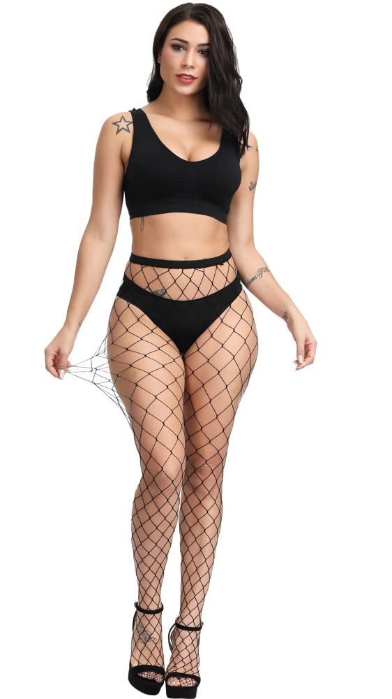 E-Laurels Women's Fishnet Tights Stockings - Black Pantyhose Fish Net Plus Size (S-3XL) | Sexy Lingerie for Halloween, Cosplay & Night Out