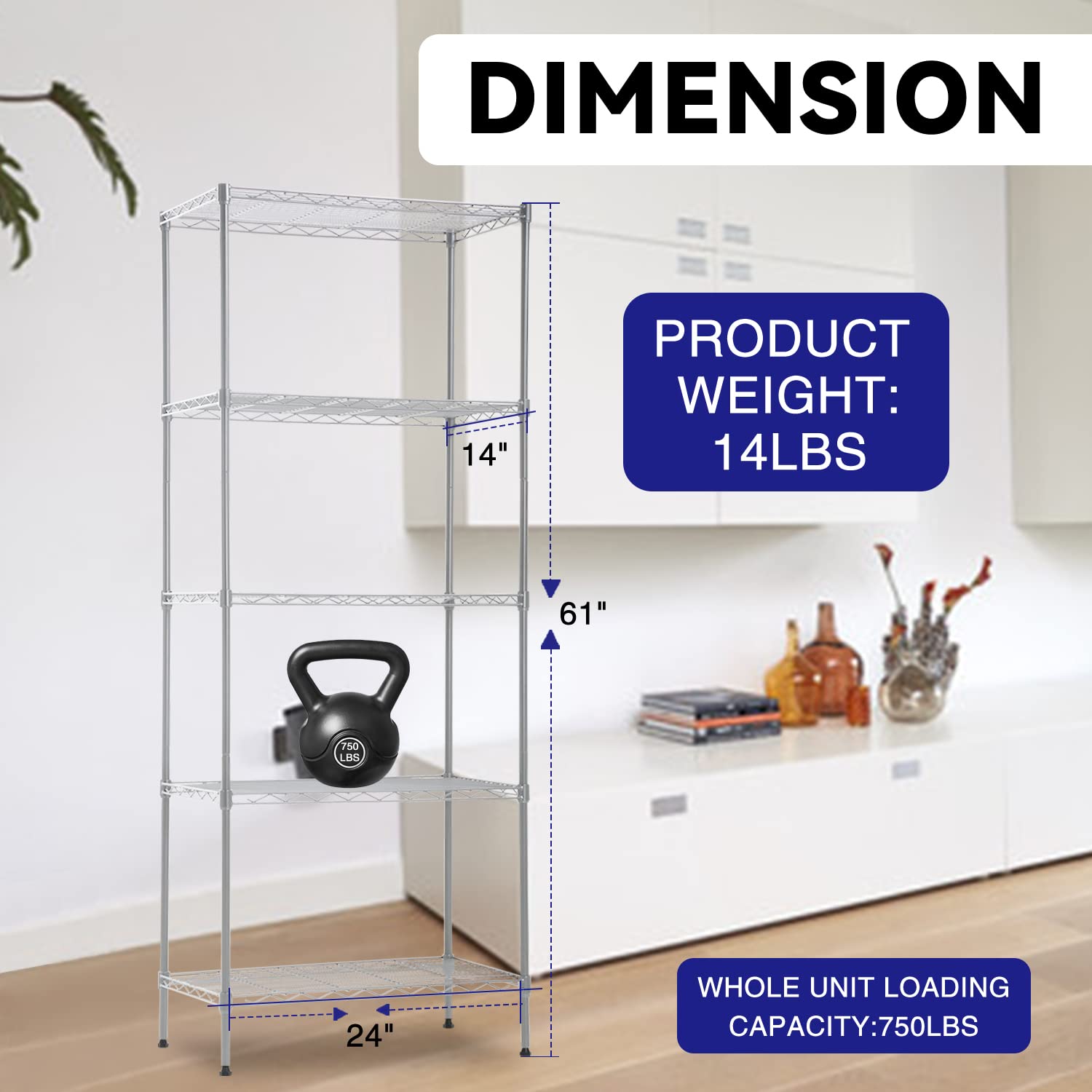 5-Tier Heavy Duty Wire Shelving Unit - 61