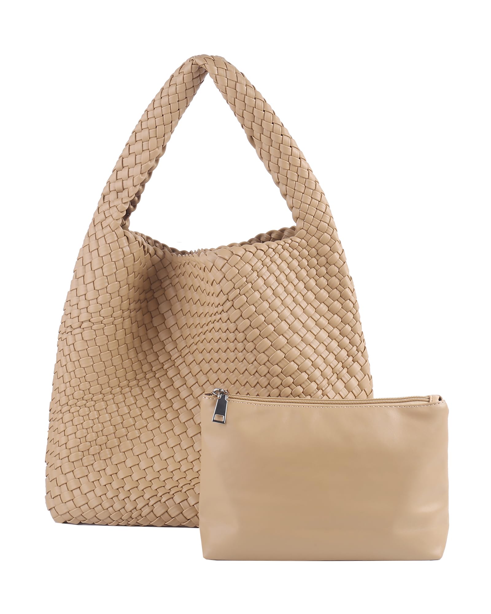 Eco-Friendly Hand Woven Tote Bag for Women - Vegan Leather Handle Shoulder Bag - Stylish Hobo Purse for Travel, Beach & Daily Use