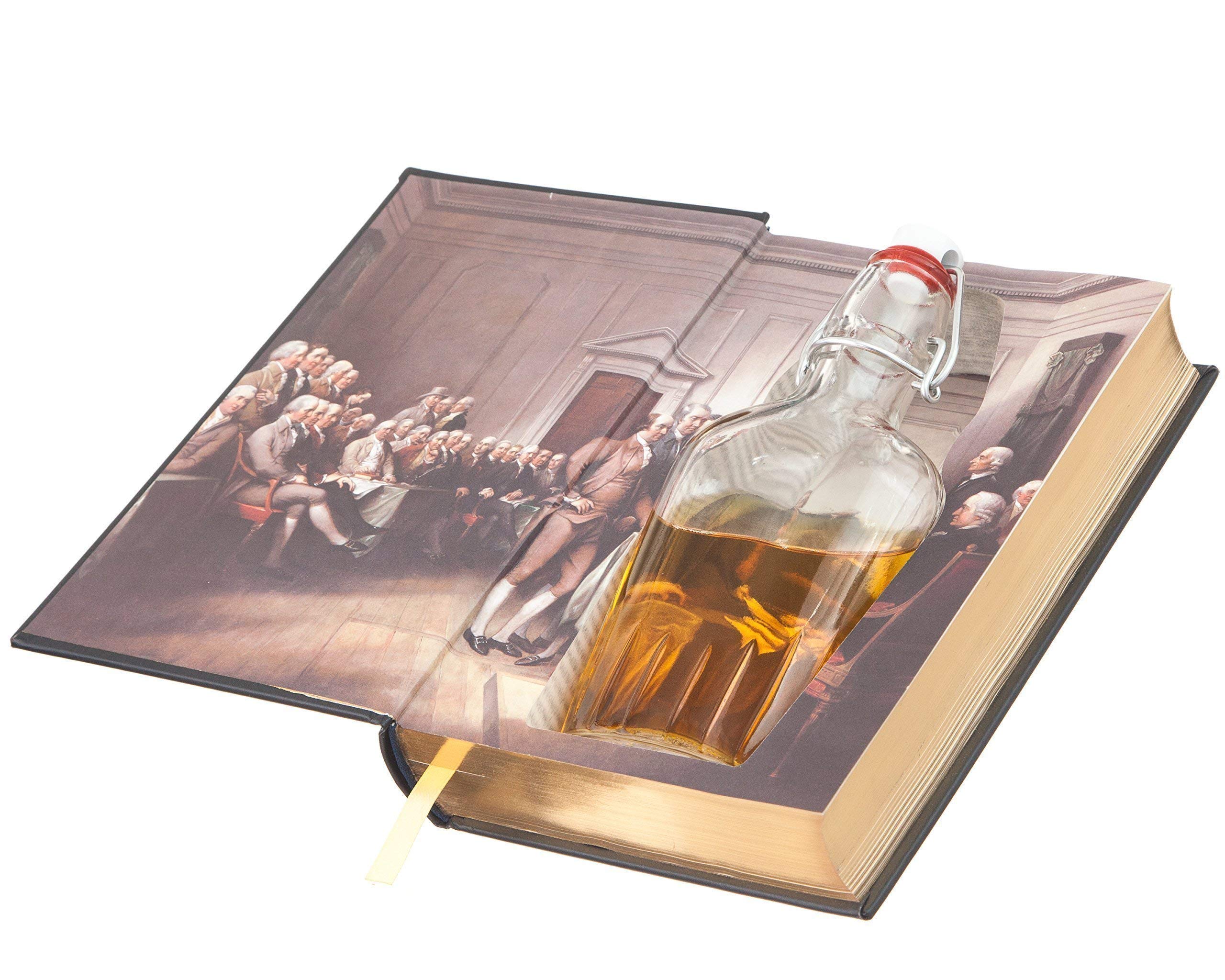 Leather-Bound Flask Hollow Book - The Constitution of the United States of America with Magnetic Closure | Secret Storage for Liquor, Gifts & Home Decor