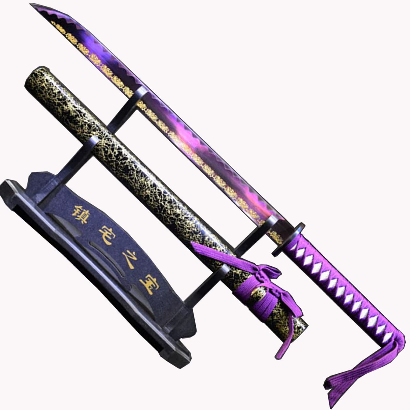 Purple Ninja Wakizashi - High Carbon Manganese Steel Japanese Samurai Sword with Full Tang Construction, Razor Sharp Blade & Gold Floral Engravings | Authentic Middle-Length Katana for Martial Arts Training, Cosplay & Collectors | Perfect for LARP, Display & Japanese Sword Enthusiasts