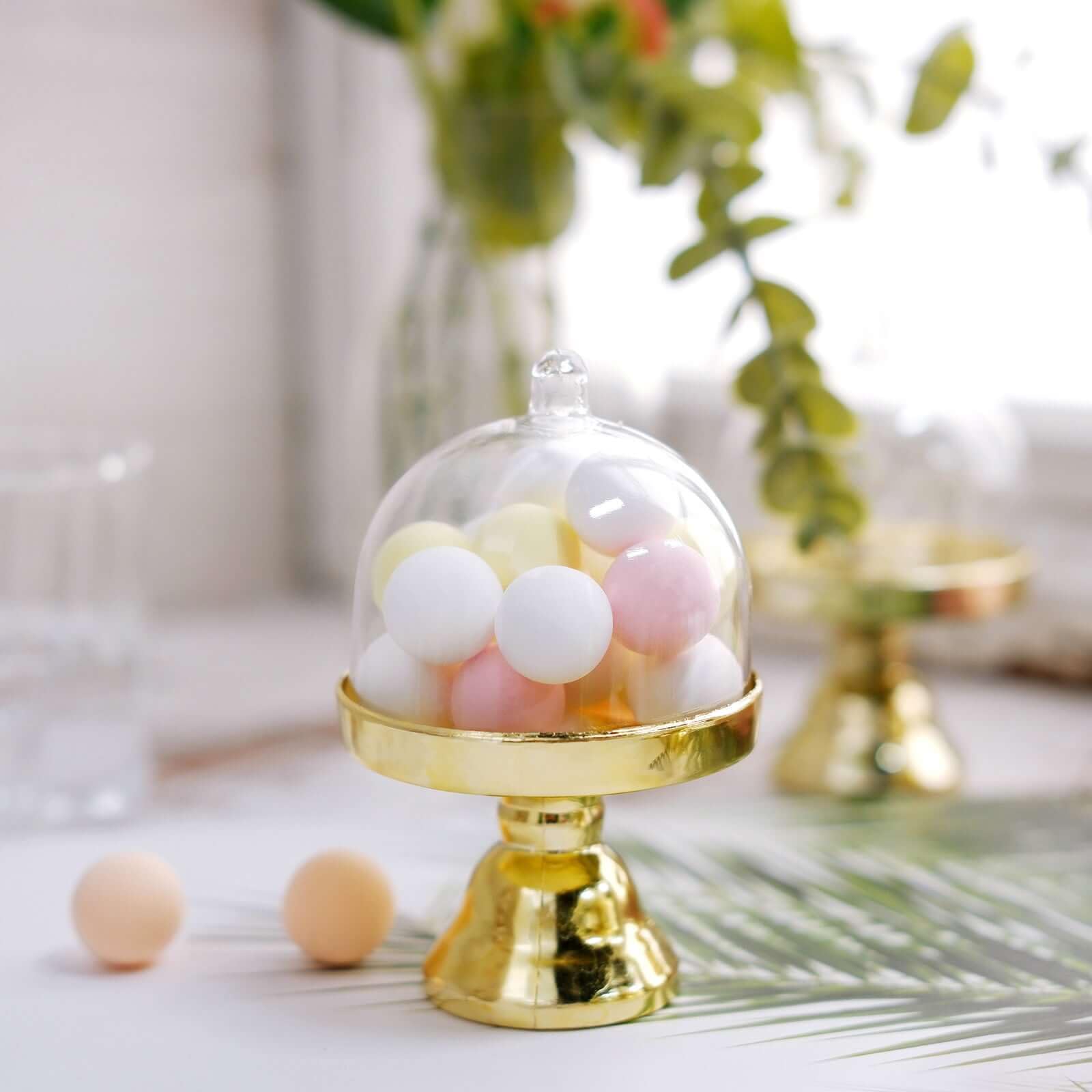 Efavormart 12-Pack 4-Inch Gold Mini Cupcake Stands with Dome - Elegant Candy Display Plates for Wedding, Birthday, Baby Shower Decor - Perfect for Dessert Tables, Candy Buffets, and Party Centerpieces