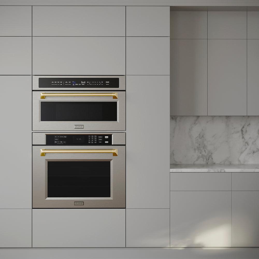 ZLINE Autograph Edition 30 Inch Built-In Convection Microwave Oven - 1.6 cu ft Stainless Steel with Polished Gold Accents (MWOZ 30 G) - Perfect for Modern Kitchens, Small Spaces & Gourmet Cooking
