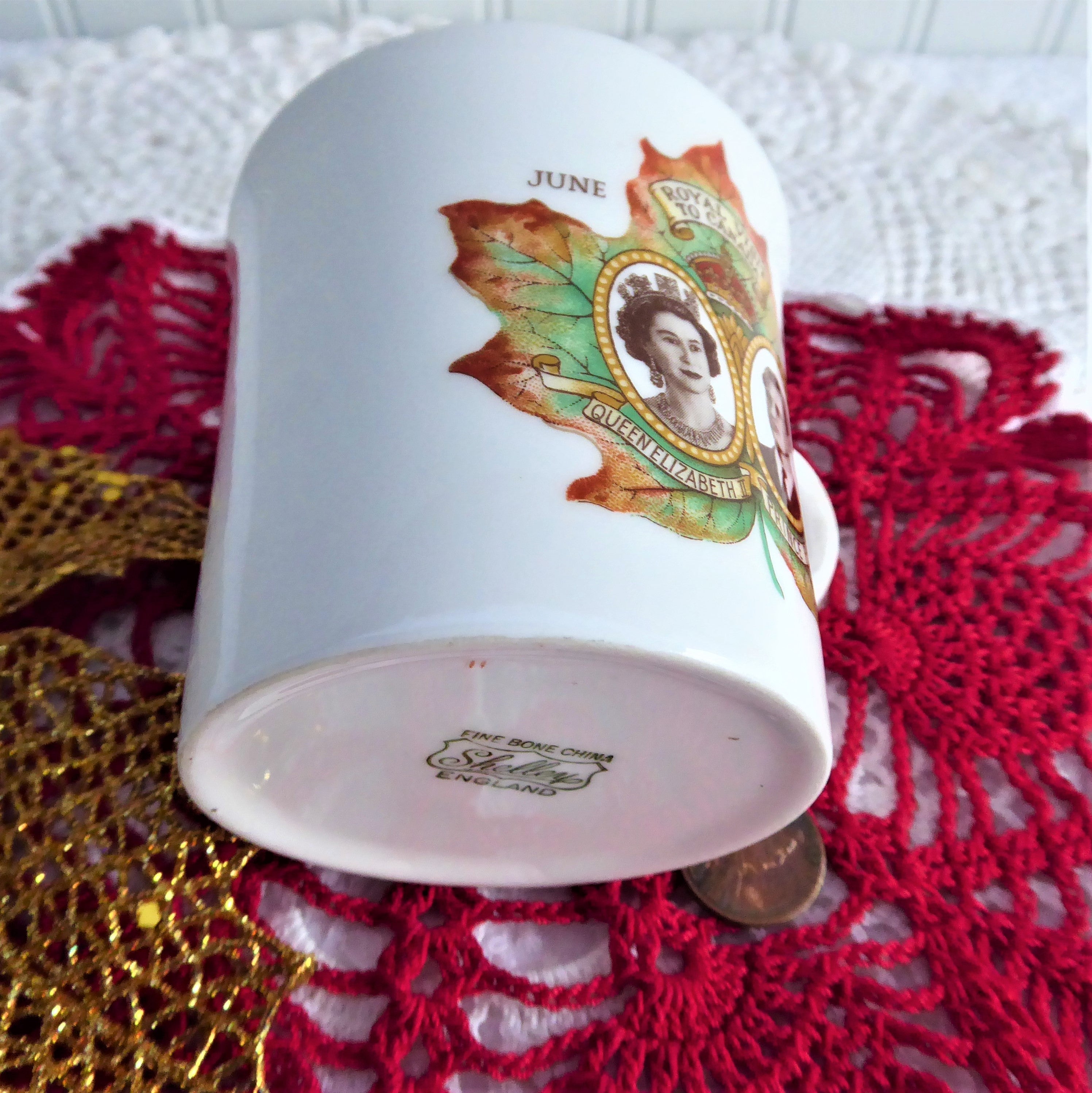 Queen Elizabeth II 1959 Canada Visit Commemorative Shelley Mug – Royal Souvenir & Collectible for Tea Lovers & British Monarchy Fans