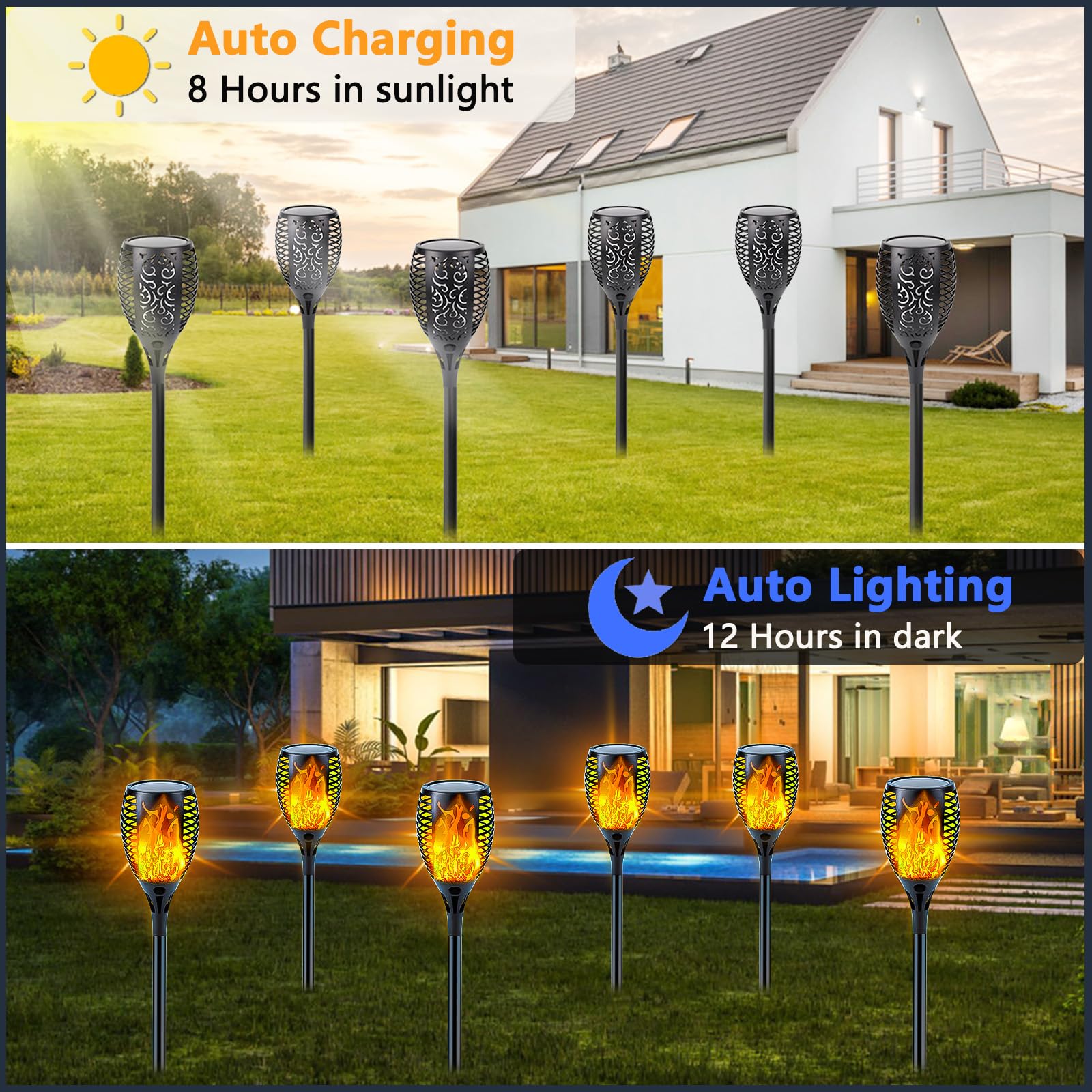 6 Pack Upgraded Large Solar Torch Lights Outdoor - Super Bright Flickering Flame Effect, Waterproof Garden Decor Lights for Yard, Pathway & Patio | Solar Powered Landscape Lighting for Backyard, Walkway & Driveway