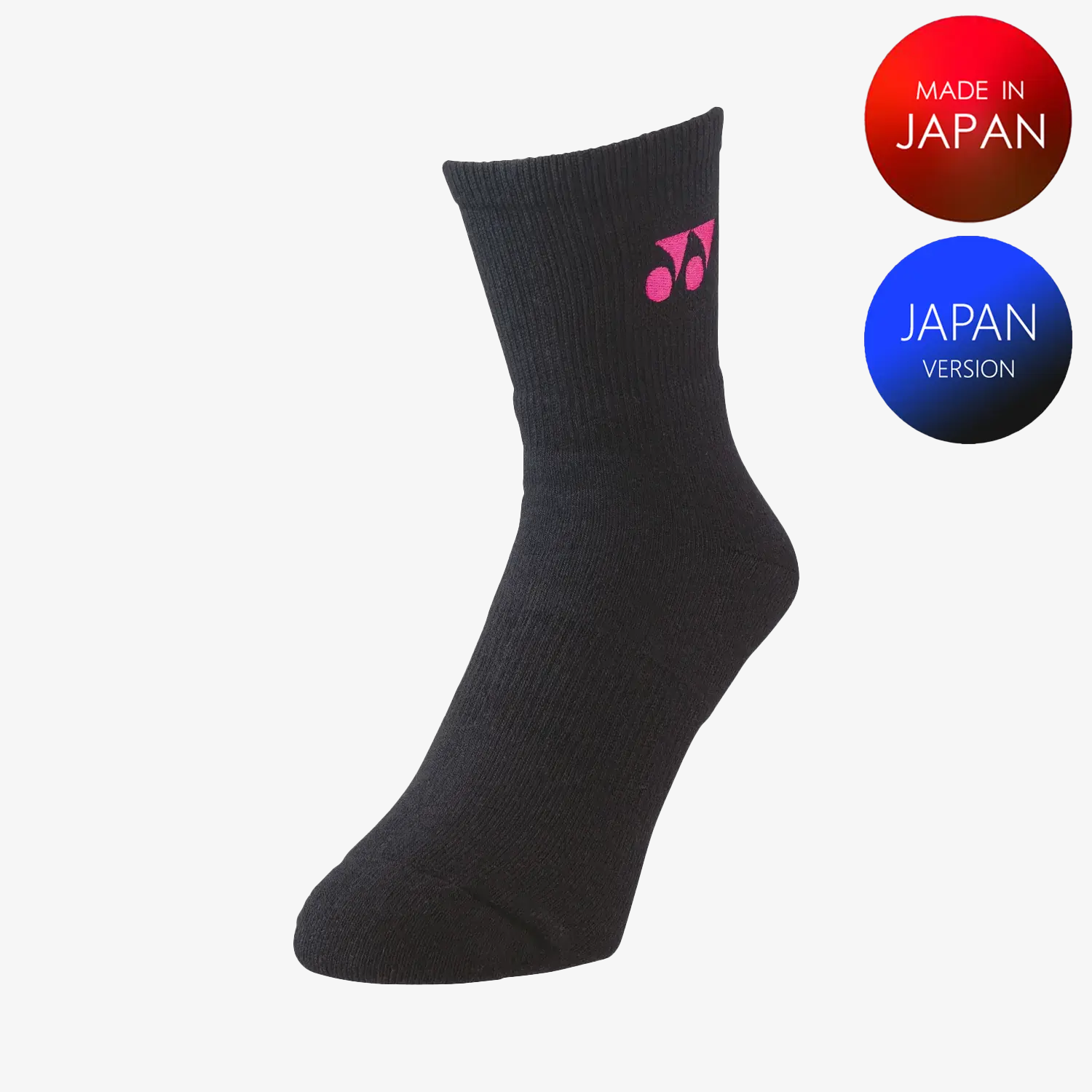 Yonex Men's Athletic Crew Socks 19122 - Breathable Moisture-Wicking Performance Socks for Running, Tennis & Gym Workouts (Black/Pink, Medium)