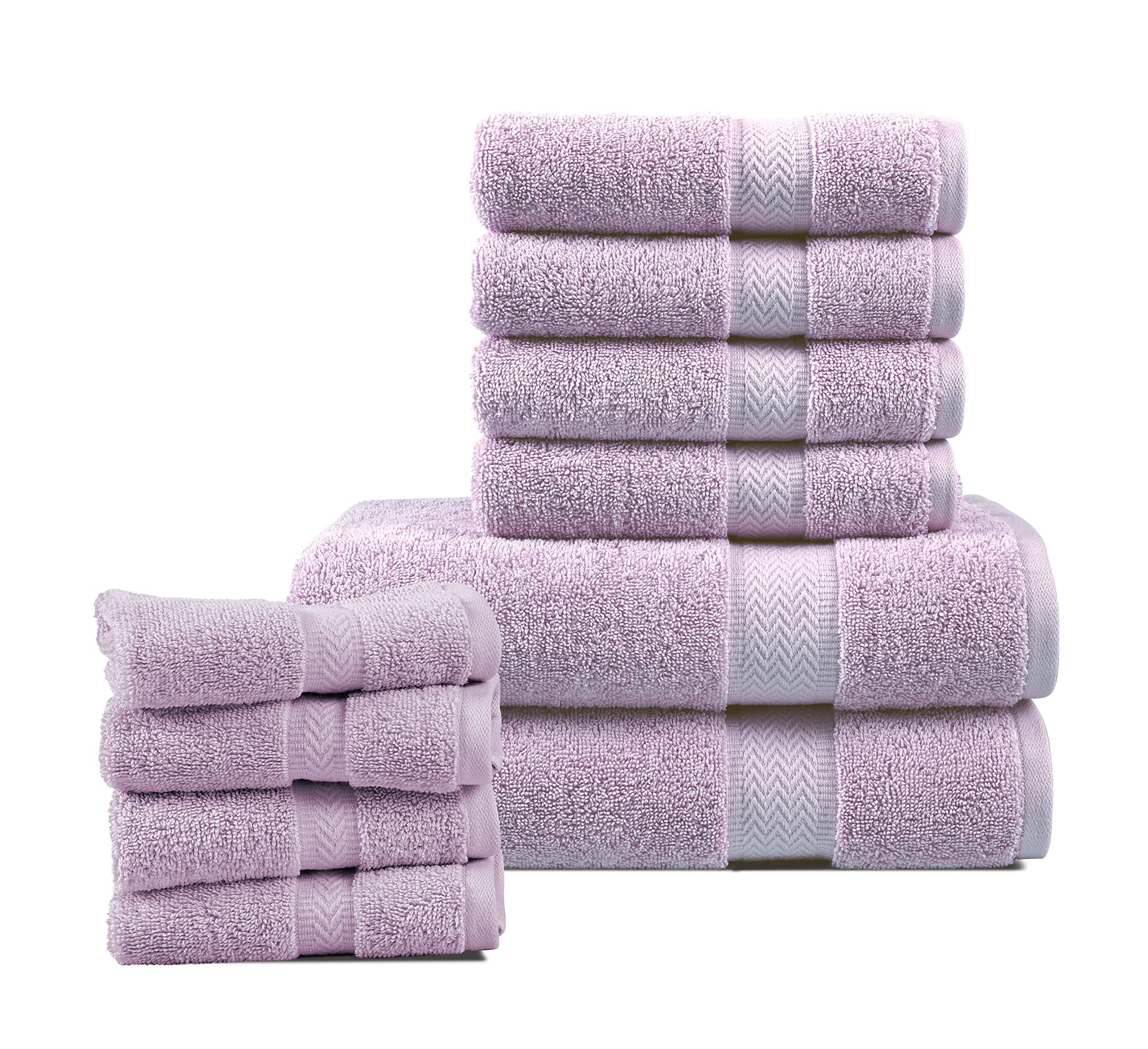 Premium 10-Piece Soft Turkish Cotton Bath Towel Set - 2 Large Bath Towels, 4 Hand Towels & 4 Washcloths - Hotel & Spa Quality Luxury Bathroom Towels (Lavender) - Perfect for Home, Guest Rooms & Vacation Rentals