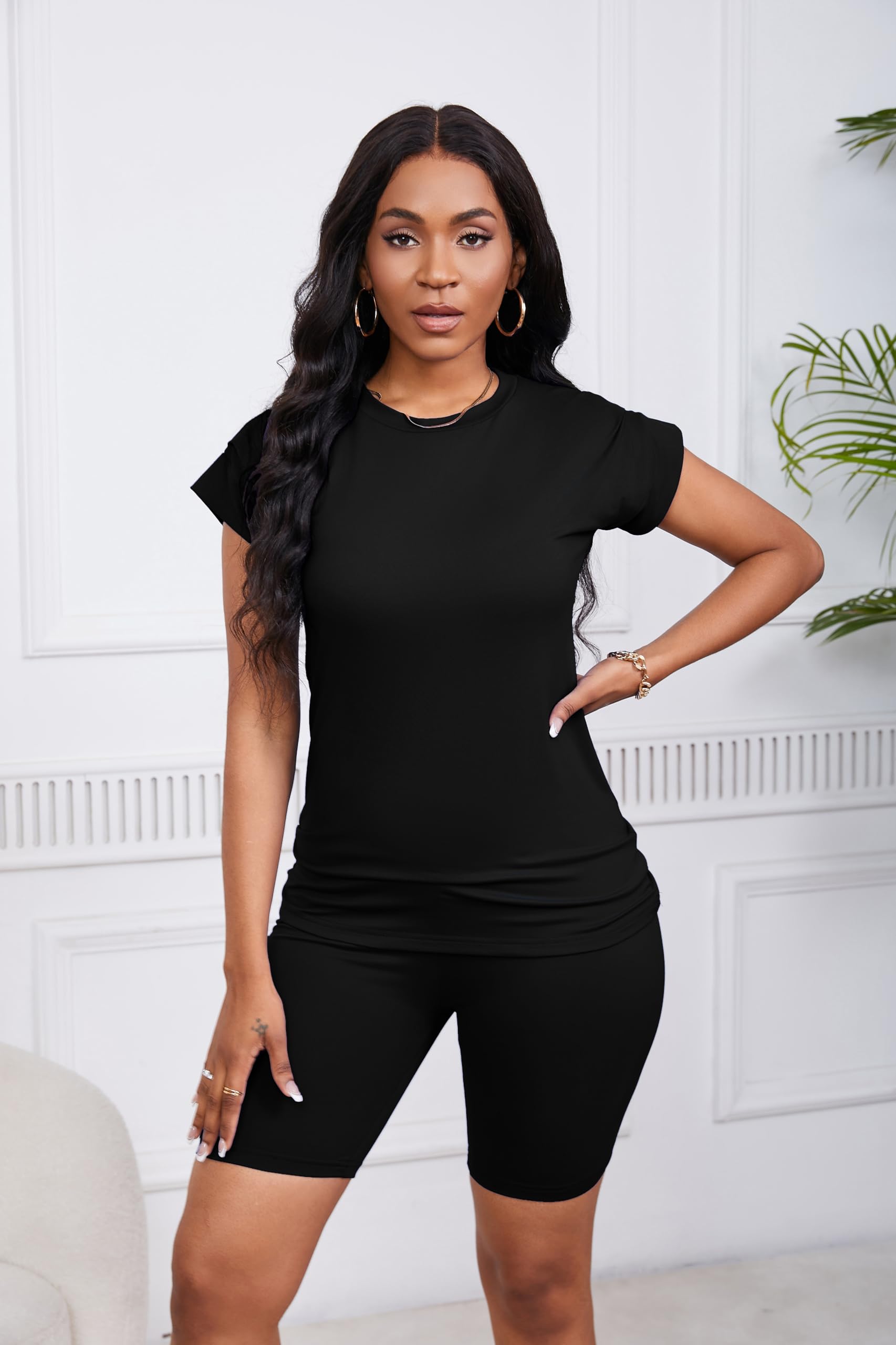 PINSV Women's 2-Piece Workout Outfit - Summer Biker Shorts & Jogger Set | Yoga, Gym & Lounge Wear | Perfect for Running, Fitness & Casual Street Style