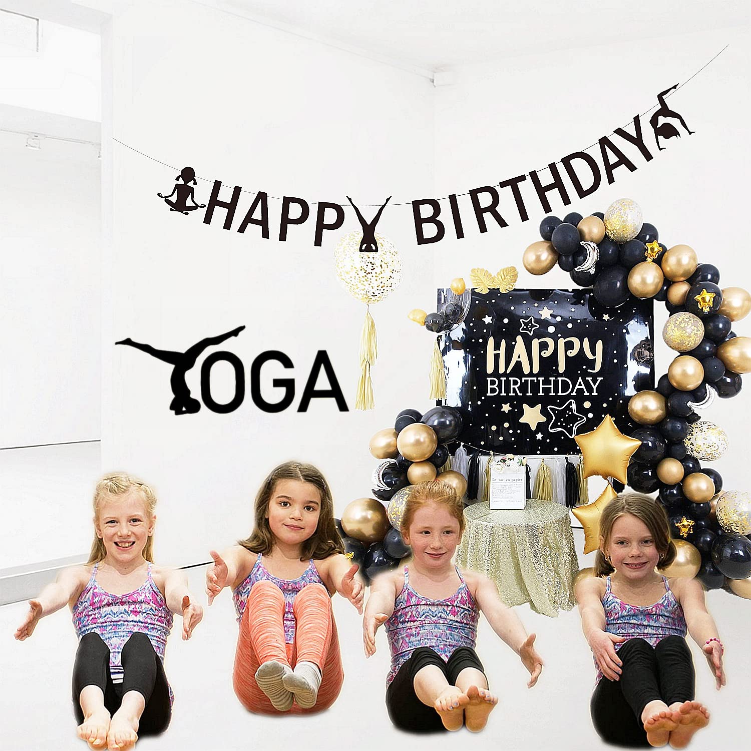 Yoga Birthday Party Decorations Kit - Yoga Banner, Cupcake Toppers & Silhouette Cutouts for Kids Yoga Class, Baby Shower & 1st Birthday Celebrations - Perfect for Yoga-Themed Parties, Training Events & Yoga Day Decor
