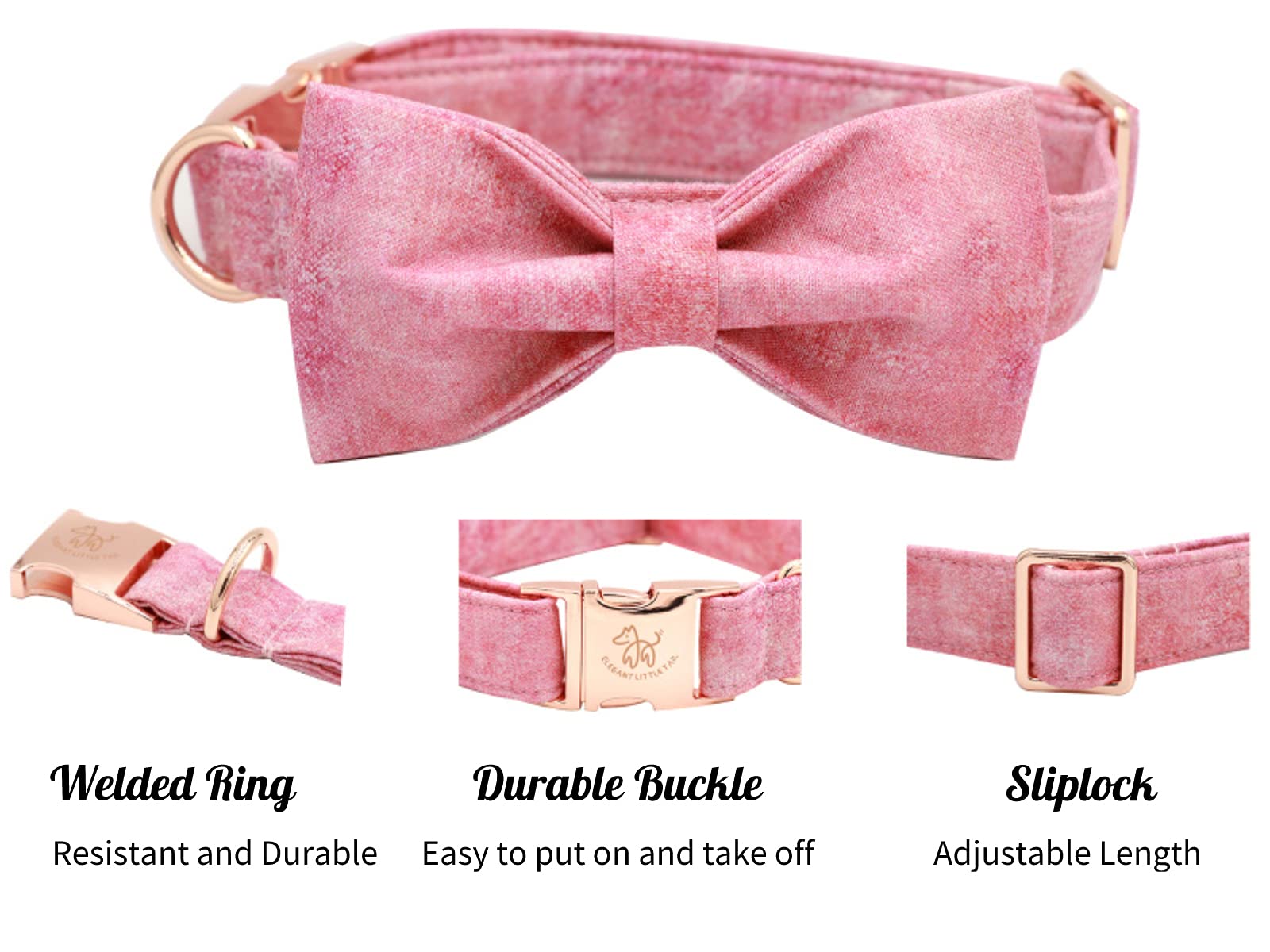 Pink Colorful Adjustable Dog Collar with Soft Bow Tie - Elegant & Comfortable Pet Collar for Large Dogs - Perfect for Daily Walks, Training & Special Occasions