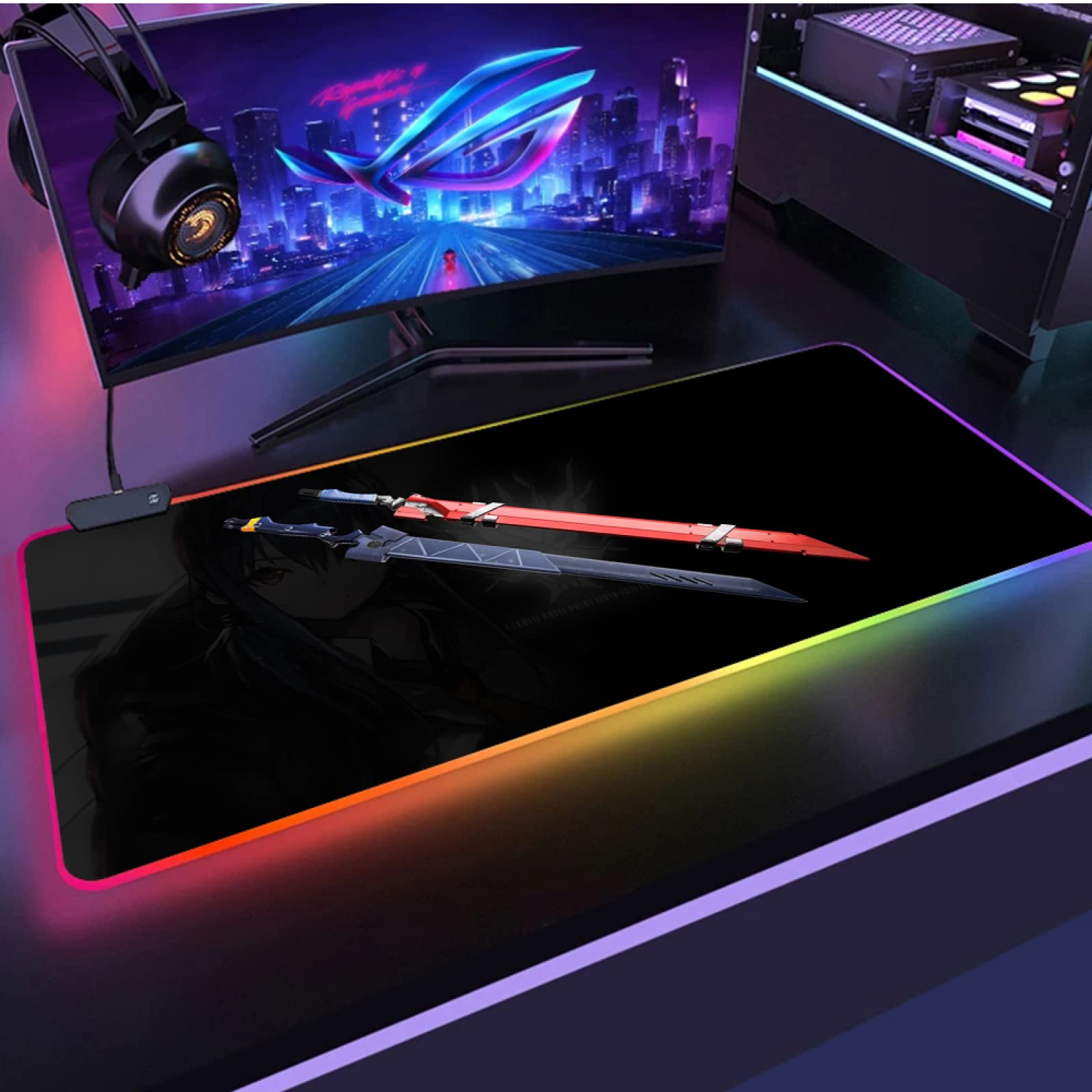 RGB Gaming Mouse Pad - Large 19.7x47in LED Mouse Mat with 14 Lighting Modes for PC Gaming & Office Use