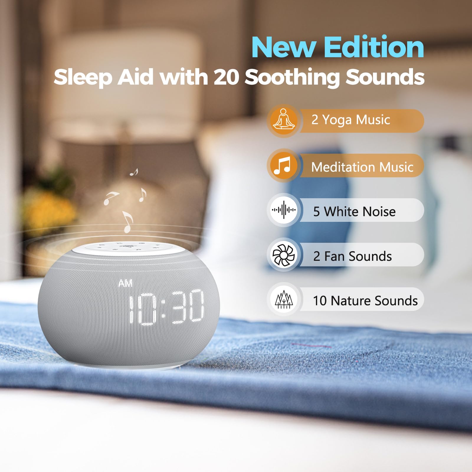 Auto-Dimmable Sound Machine Alarm Clock with Night Light - 20 Soothing Sounds, LED Display & Sleep Timer | White Noise Soother for Baby, Adults & Bedrooms | Perfect for Nursery, Office & Relaxation