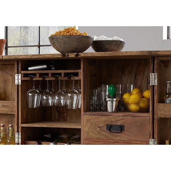 Solid Wood Bar Cabinet - Earth Wood Container Style, 100x60x130cm Large Size - Perfect for Home Bar, Dining Room & Entertainment Areas
