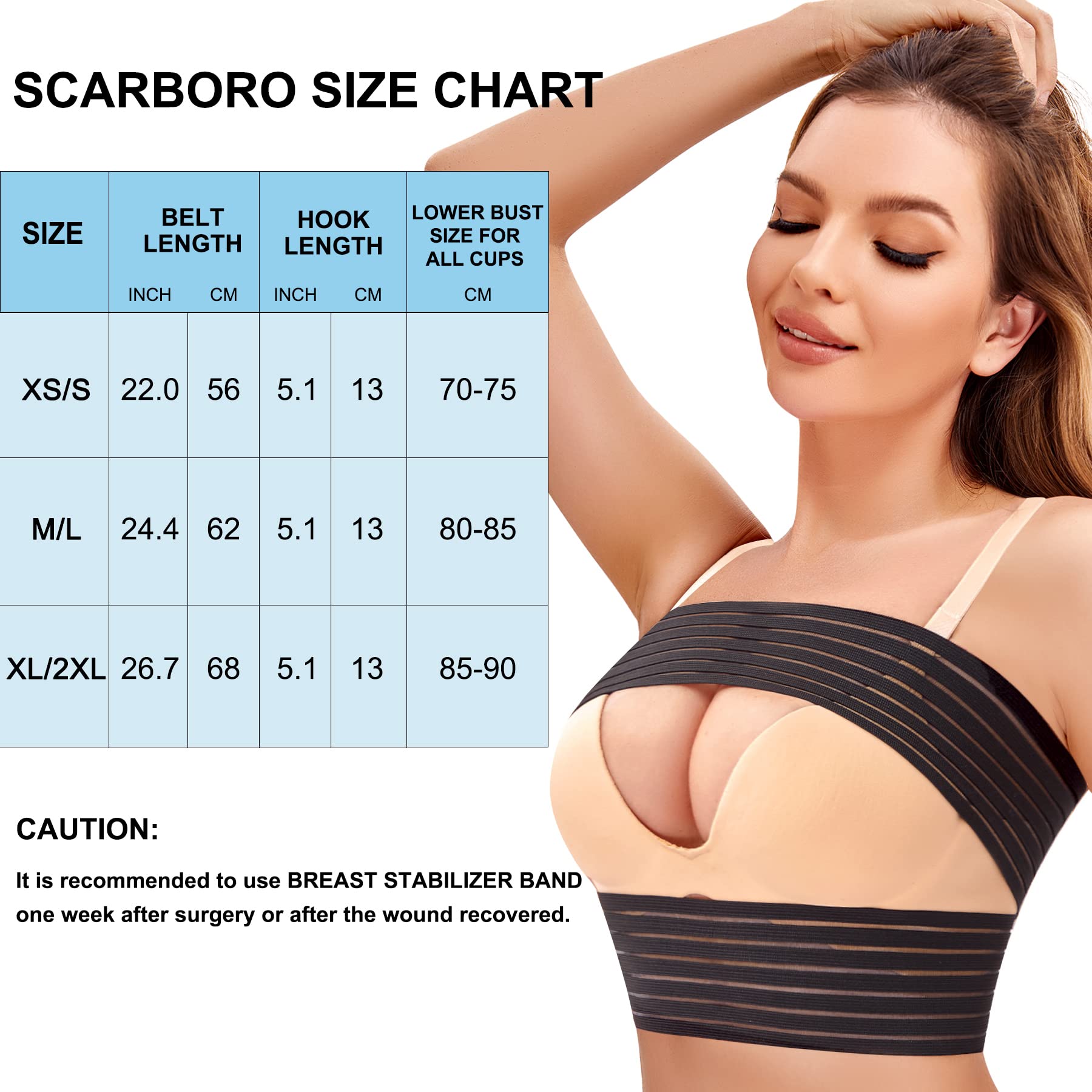 SCARBORO Post-Surgery Breast Support Band for Women – Implant Stabilizer & Compression Strap for Breast Augmentation/Reduction – Medical Chest Support for Large Breasts & Exercise – Perfect for Recovery, Workouts & Daily Comfort
