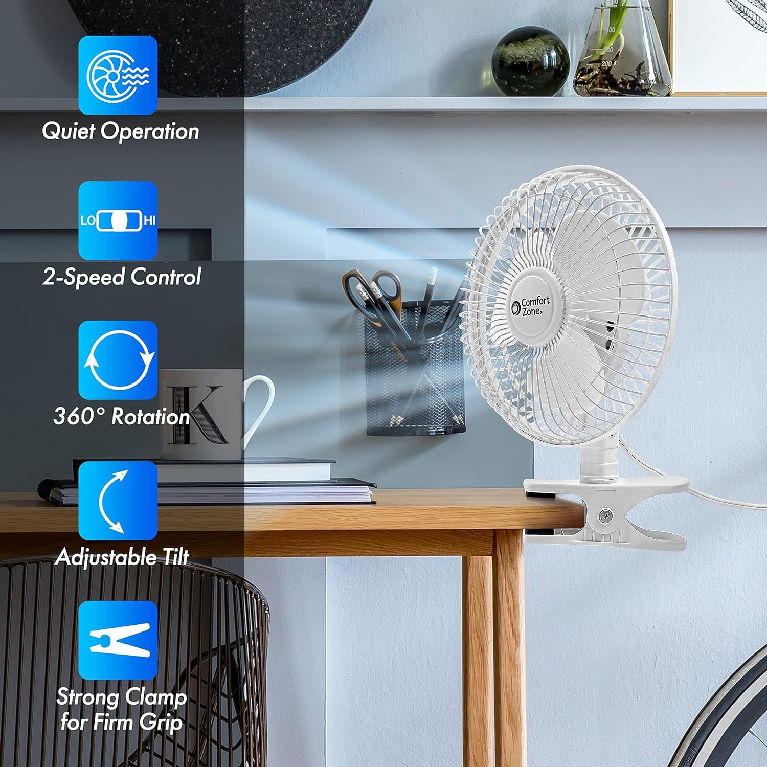 6 Inch Portable Clip on Fan - Adjustable Tilt, Quiet 2-Speed Mini Desk Fan for Stroller, Bedside & Office | Black | Perfect for Nursery, Dorm Room & Home Office Cooling