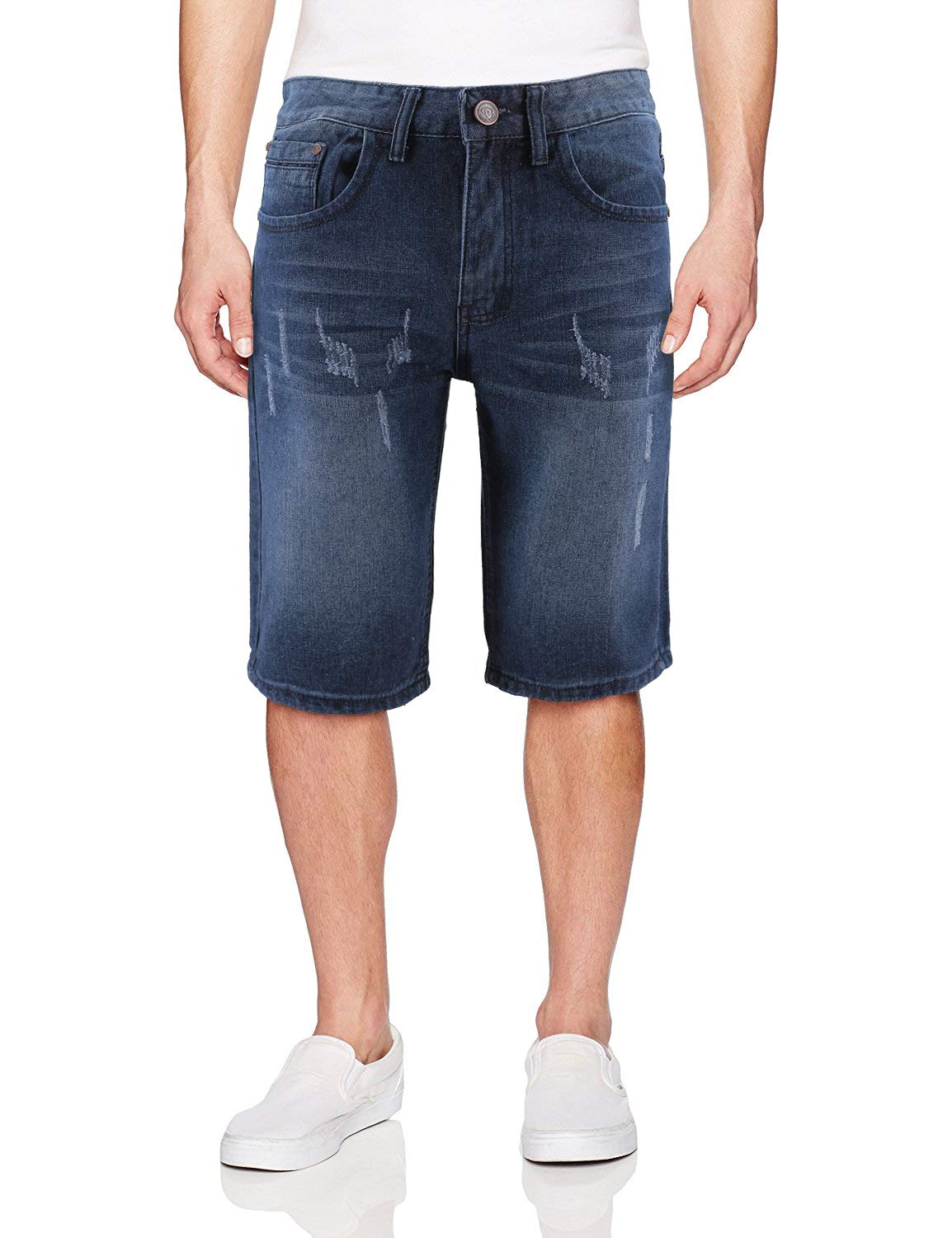 Men's Moto Quilted Distressed Painted Skinny Slim Fit Denim Shorts - Trendy Biker Style for Casual Wear & Night Out