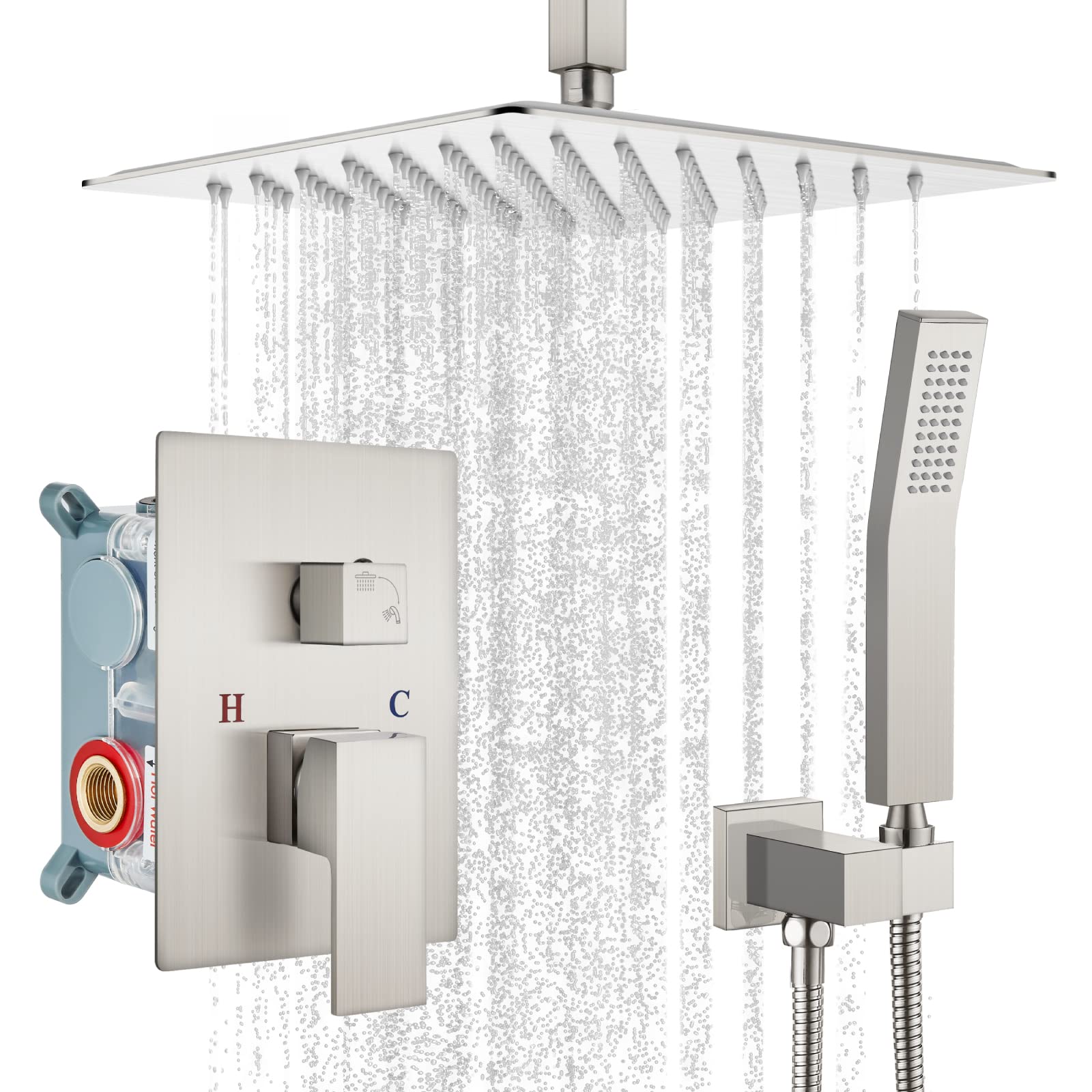 Gotonovo Luxury 10-Inch Rain Shower Combo Set - Ceiling Mount High Pressure Shower System with Handheld Spray, Brushed Nickel Finish - Perfect for Spa-Like Bathroom Renovations & Modern Home Upgrades