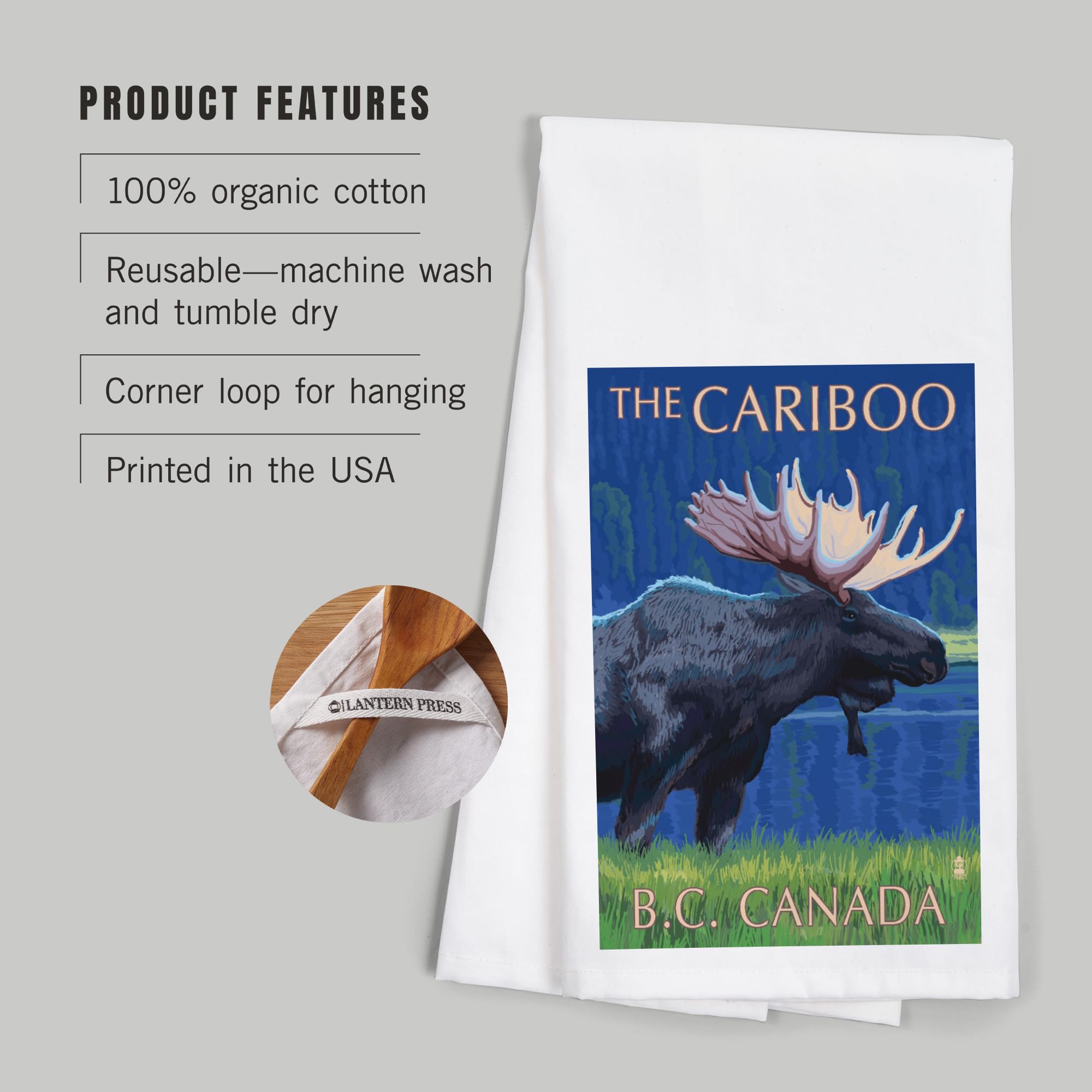 Lantern Press Moose at Night The Cariboo BC Canada 100% Cotton Tea Towel - Decorative Hand Towel for Kitchen, Home Decor & Gifts | Perfect for Dish Drying, Wall Art & Cozy Cabin Decor