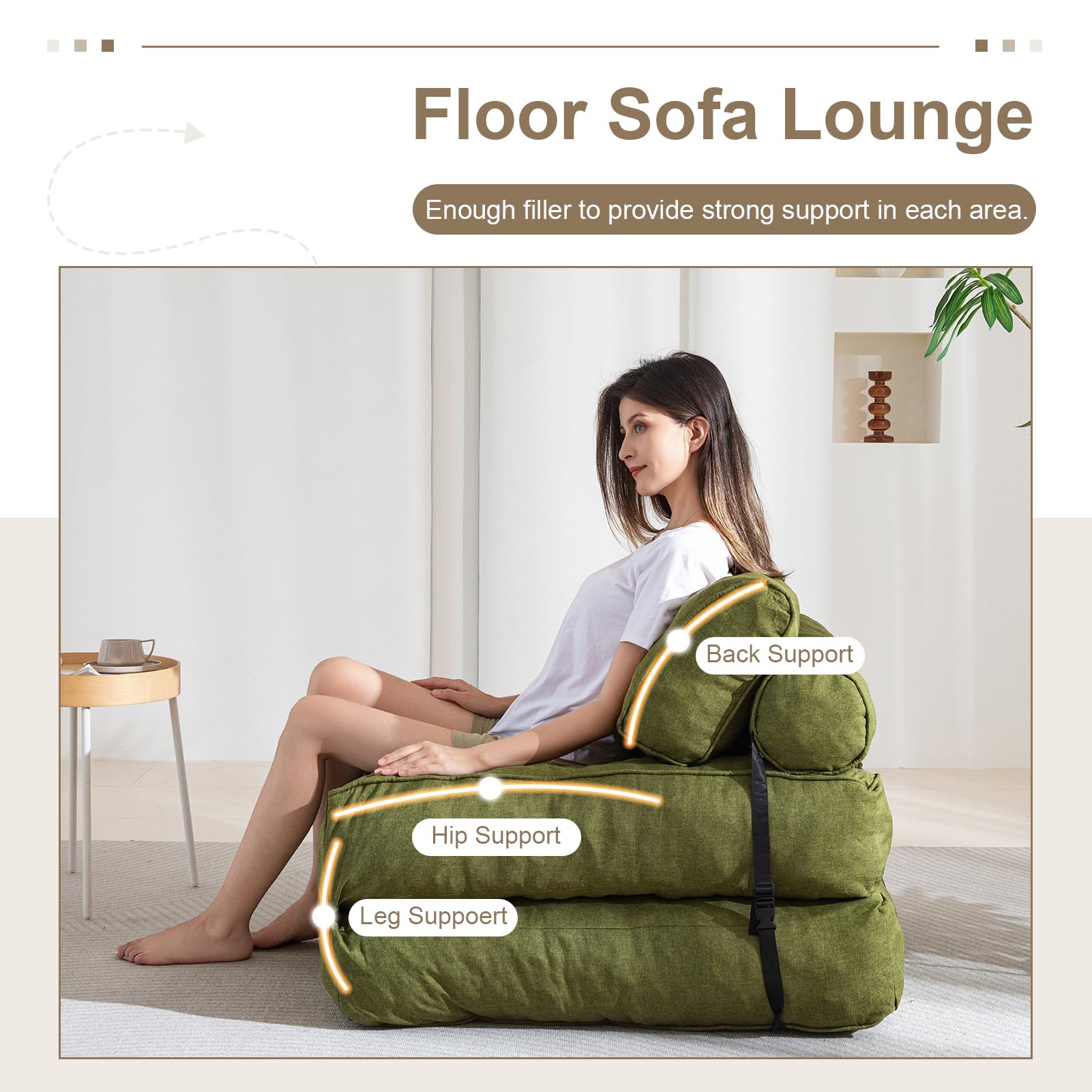 MAXYOYO Folding Couch Sofa Bed - Convertible Sleeper Chair with Back Support & Pillow, Green - Perfect for Small Spaces, Guest Rooms & Apartments