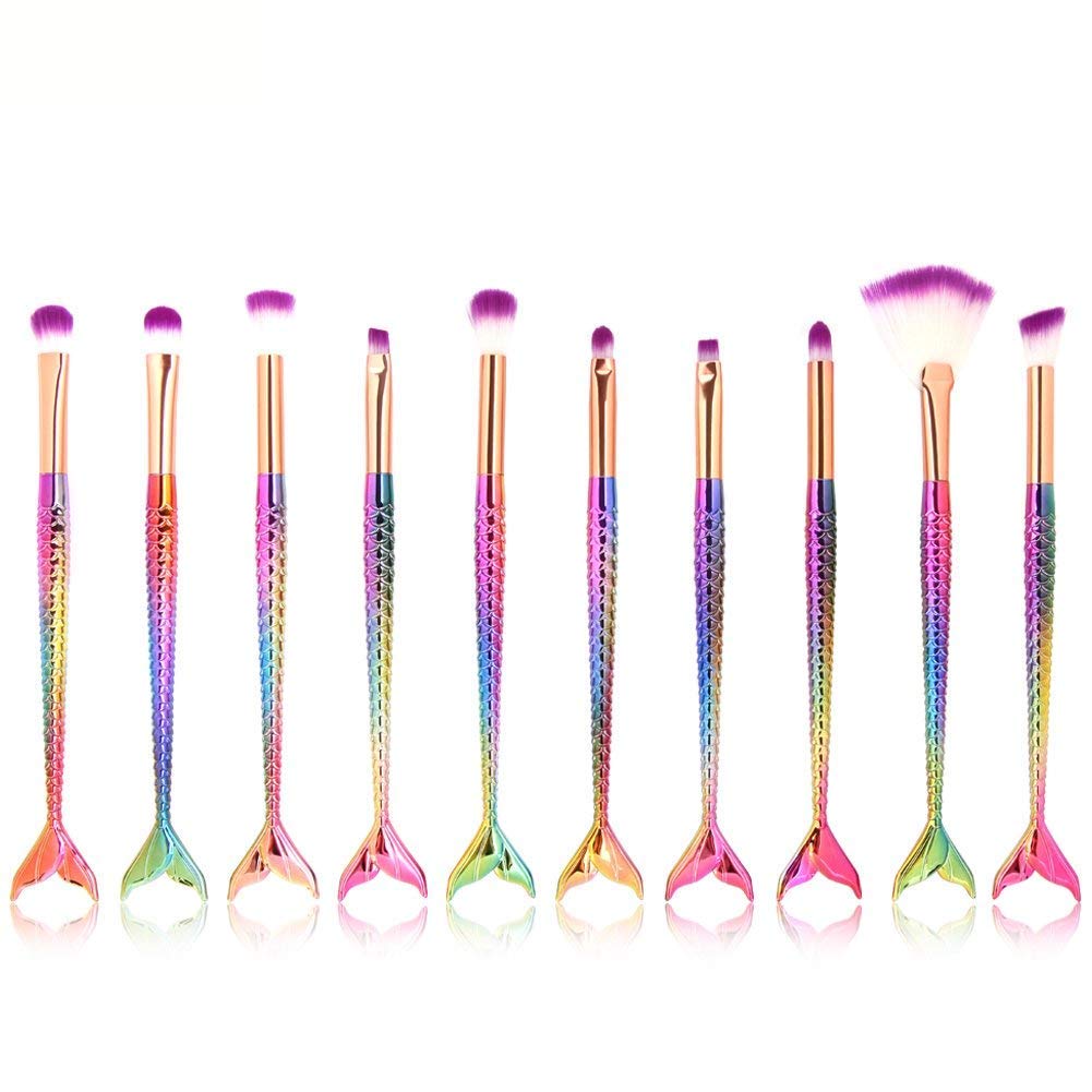 10PCS Professional Makeup Brushes Set - 3D Mermaid Design for Foundation, Eyeshadow, Eyebrow & Blush | Soft Synthetic Bristles for Flawless Makeup Application | Perfect for Daily Use, Travel & Professional Makeup Artists