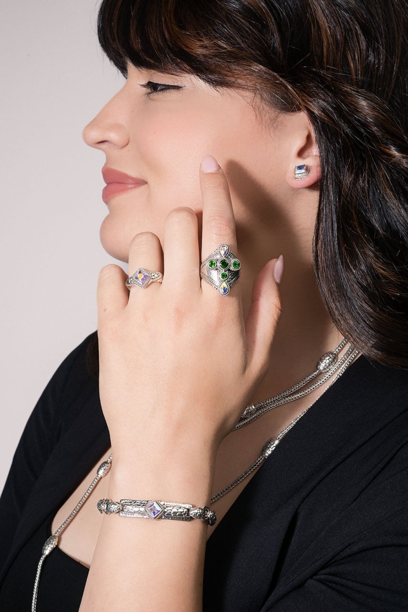 Gianna Cross Ring in Mercury Mist Mystic Topaz & Chrome Diopside - Elegant Sterling Silver Jewelry for Women, Perfect Gift for Christmas, Birthday & Anniversary - Ideal for Church, Weddings & Special Occasions