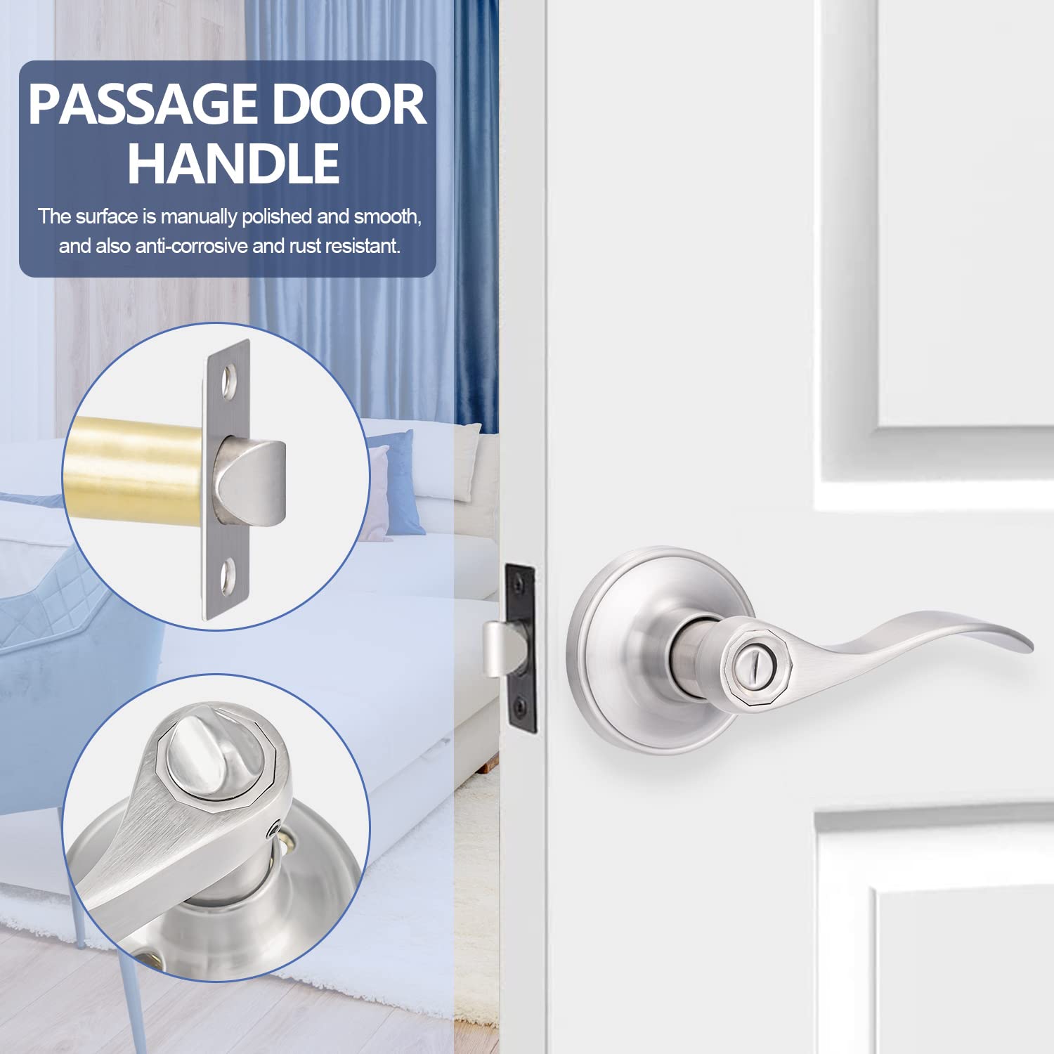 10 Pack Brushed Nickel Reversible Door Lever - Traditional Wave Style Privacy Door Handle for Interior Doors & Closets | Perfect for Bedrooms, Bathrooms & Home Security