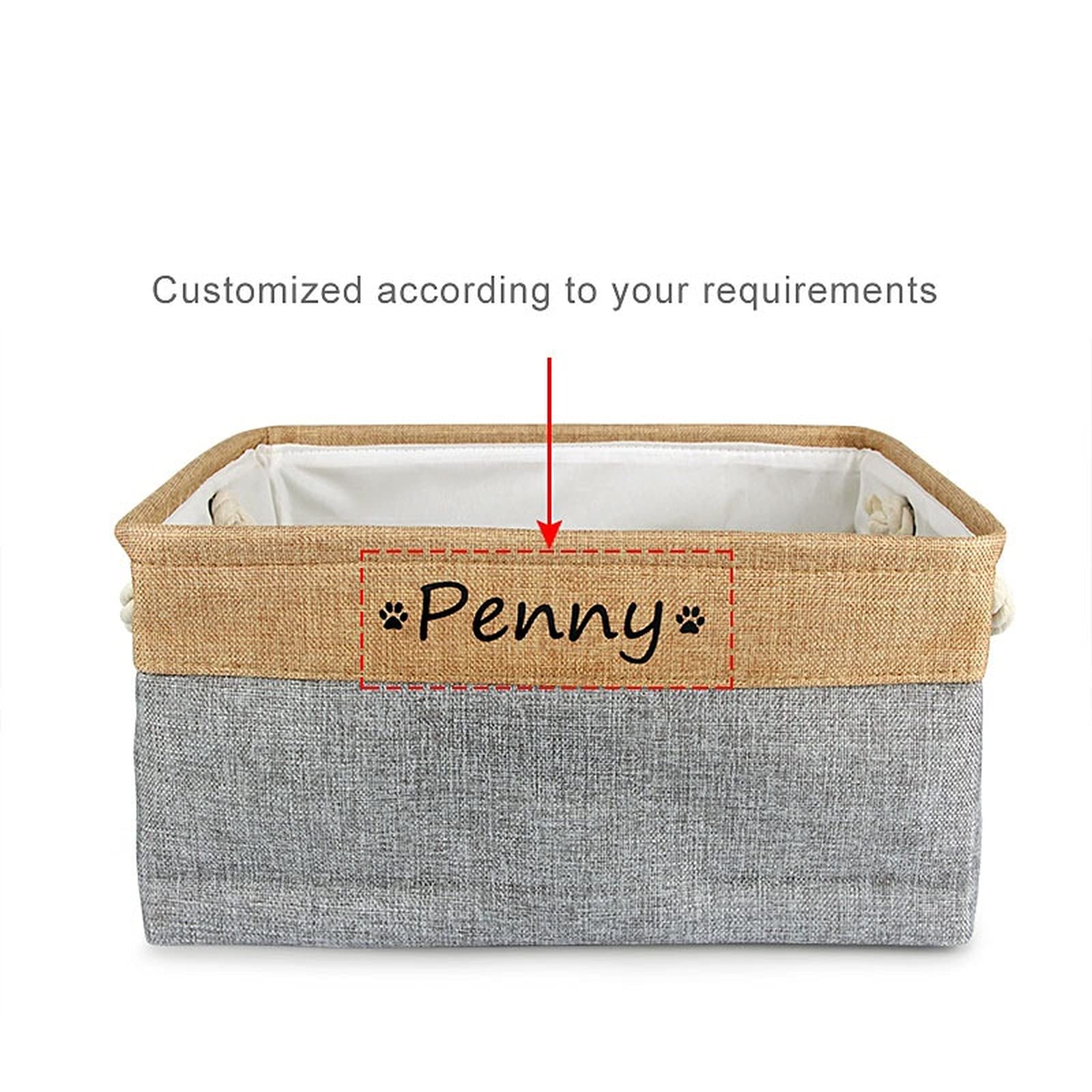 **Personalized Dog Toy Basket with Name - Paw Print Pet Food Storage Container & Dog Toy Organizer - Small Dog Toy Box for Puppy Supplies (36X27X17cm) - Perfect for Pet Room Decor & Dog Gift Ideas**