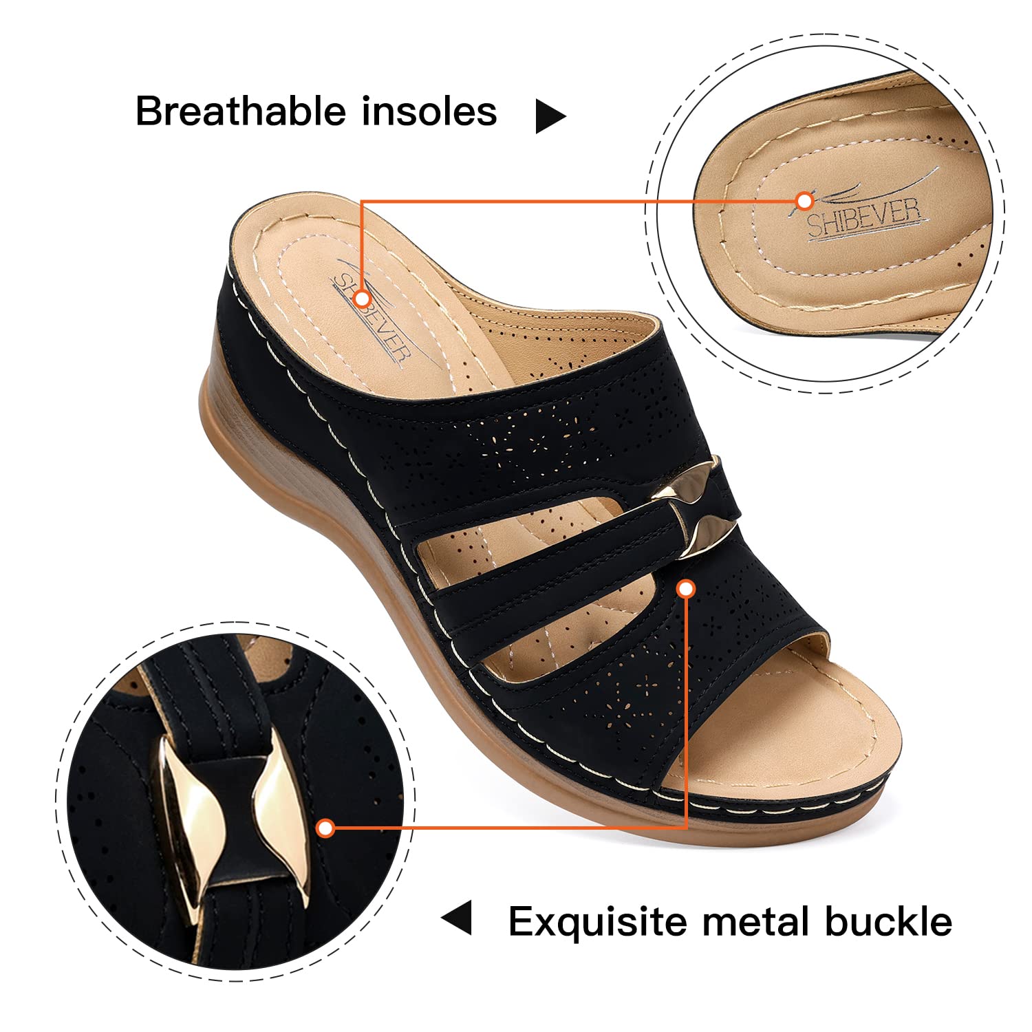 Women's Hollow Out Slip-On Wedge Sandals - Comfortable Platform Summer Casual Walking Shoes for Beach, Vacation & Everyday Wear | SHIBEVER
